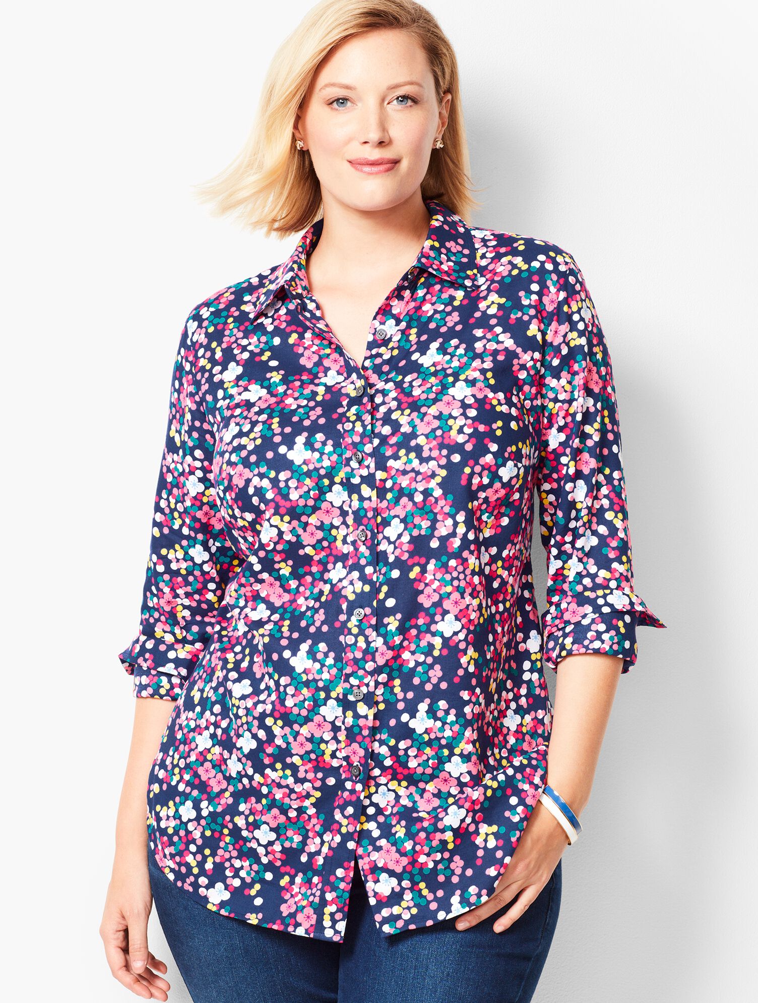 Floral Dot Print Classic Cotton Shirt