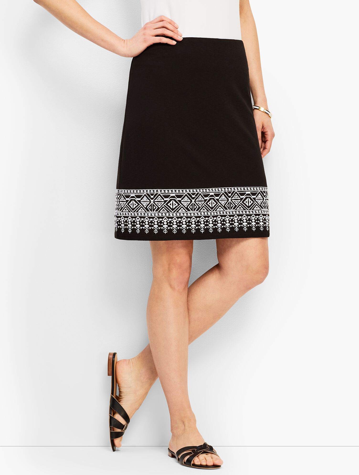Embroidered Knit A-Line Skirt