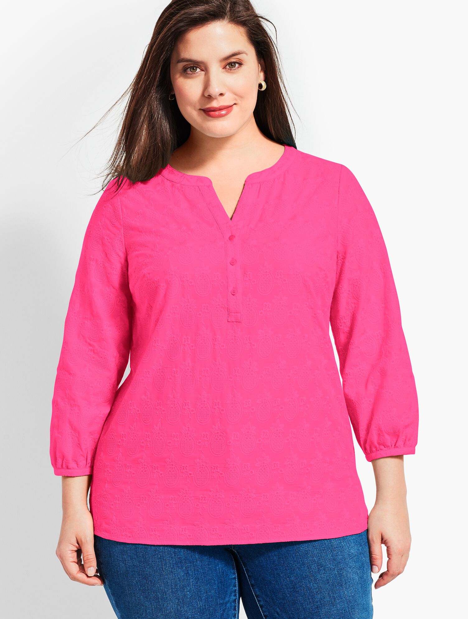 Eyelet Pintuck Popover-Pineapple Party