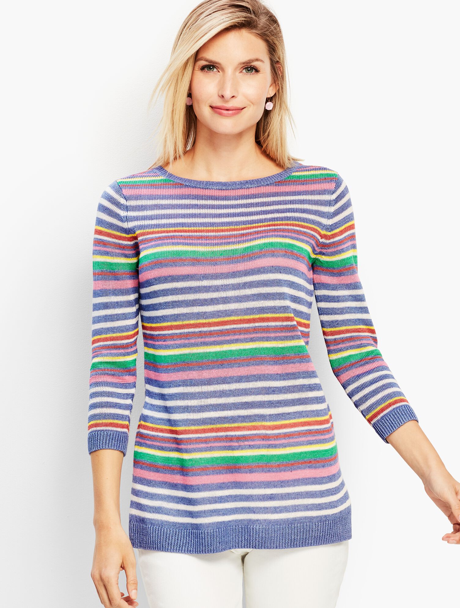 Petunia Stripe Linen Crewneck Sweater