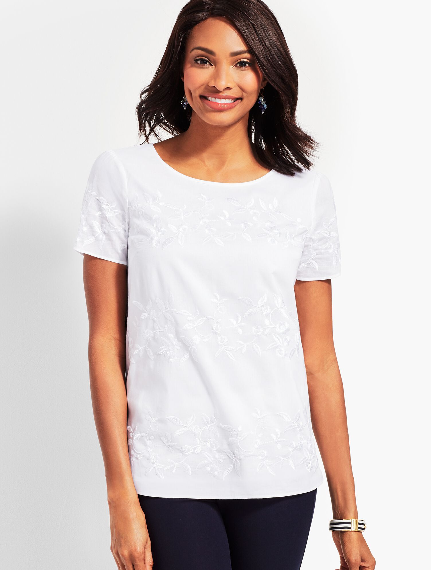 Embroidered Floral Short-Sleeve Top
