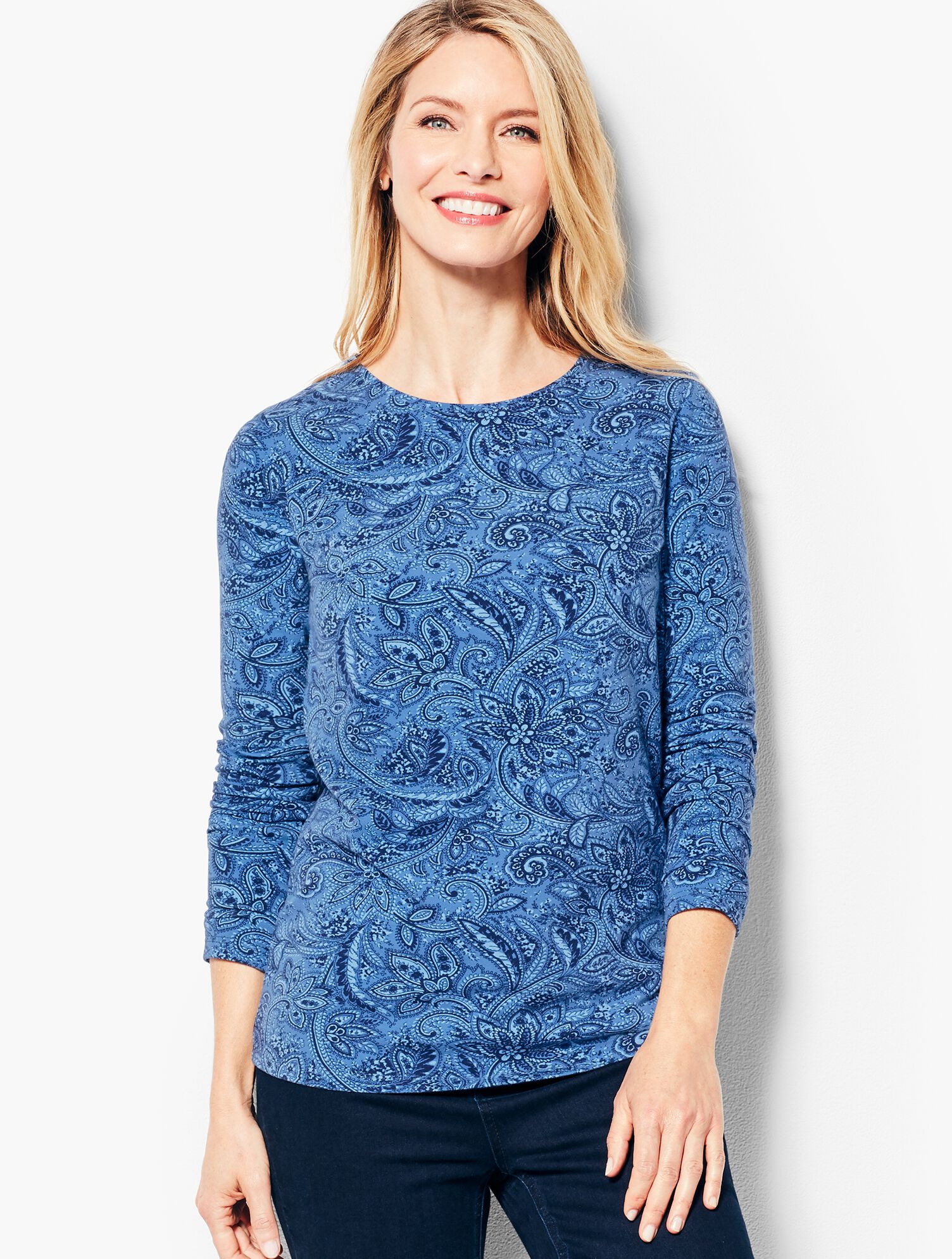 Bandana-Print Long-Sleeve Crewneck