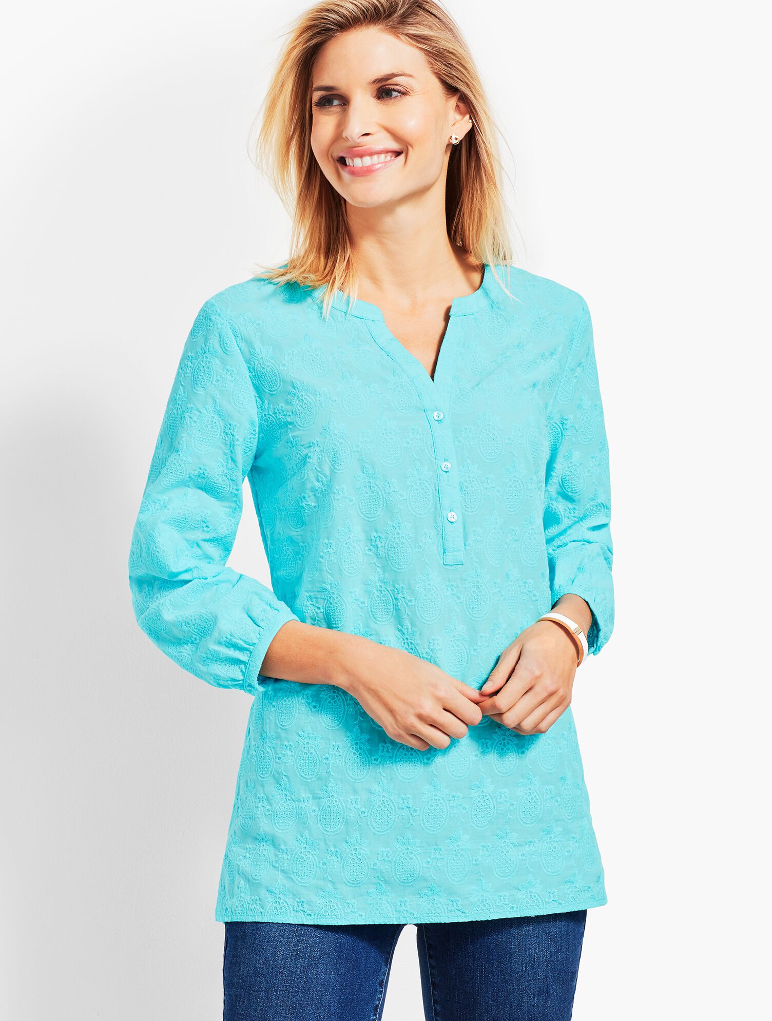 Eyelet Pintuck Popover-Pineapple Party
