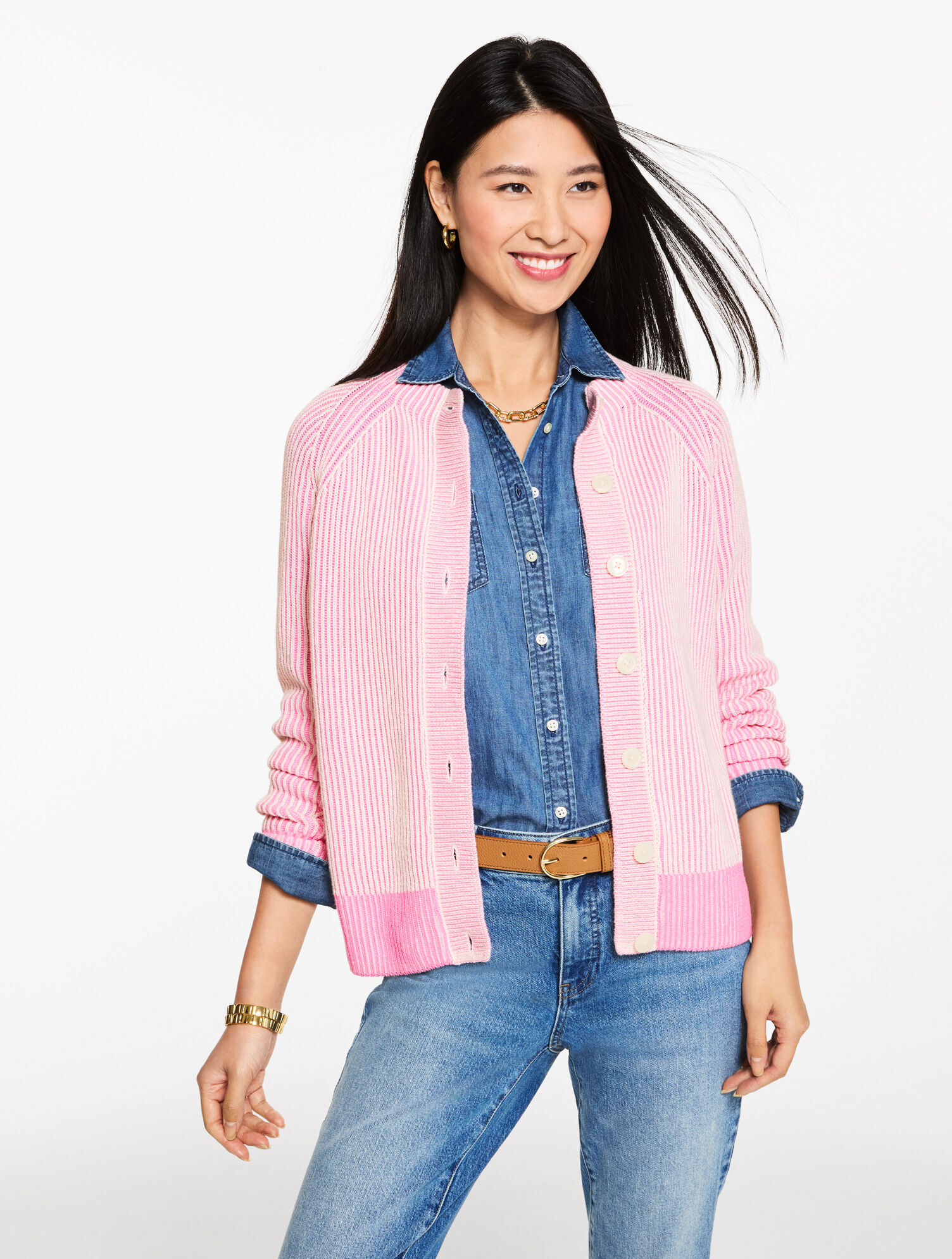 Shaker Stitch Crewneck Cardigan