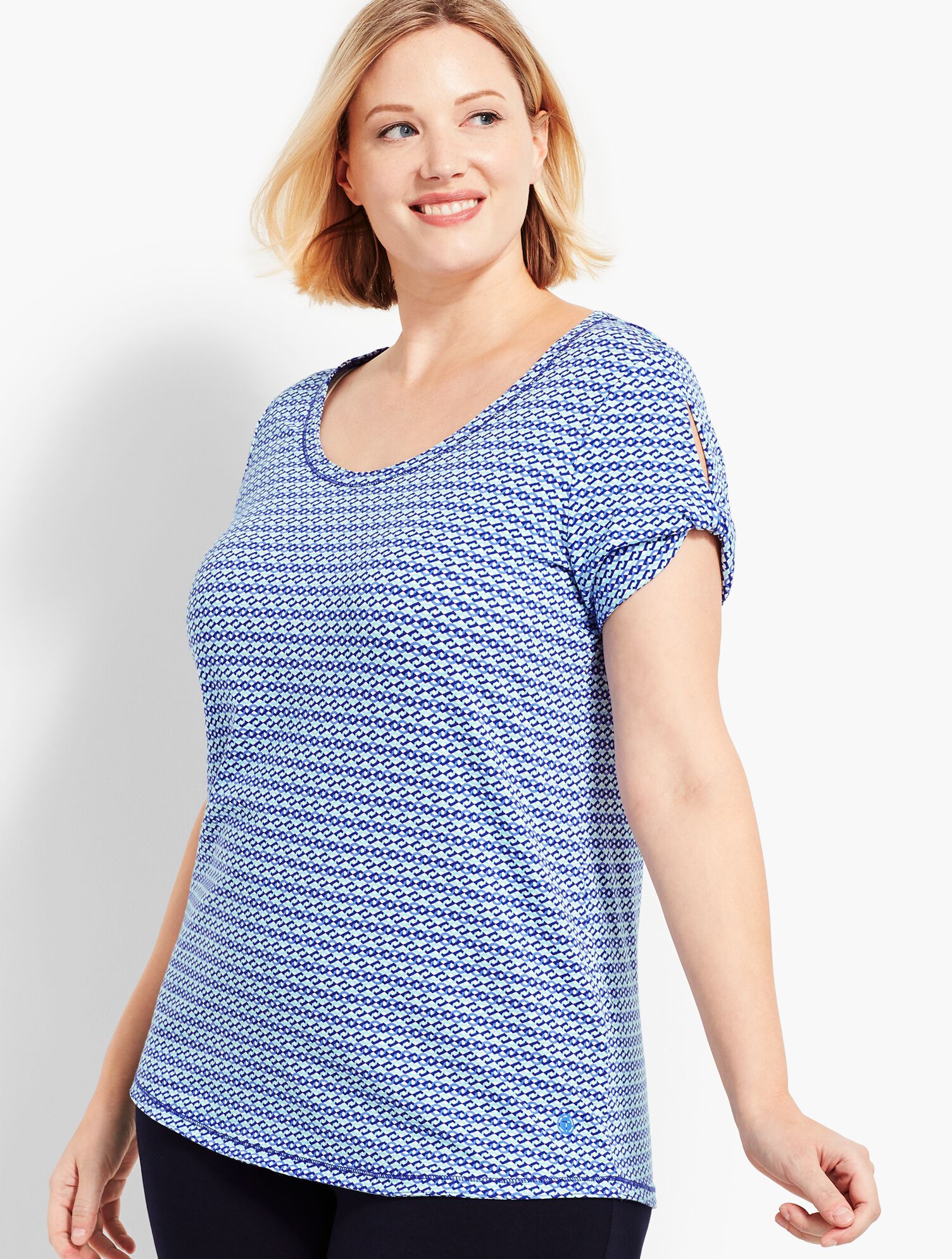 Diamond Circles Printed Twist-Sleeve Tee