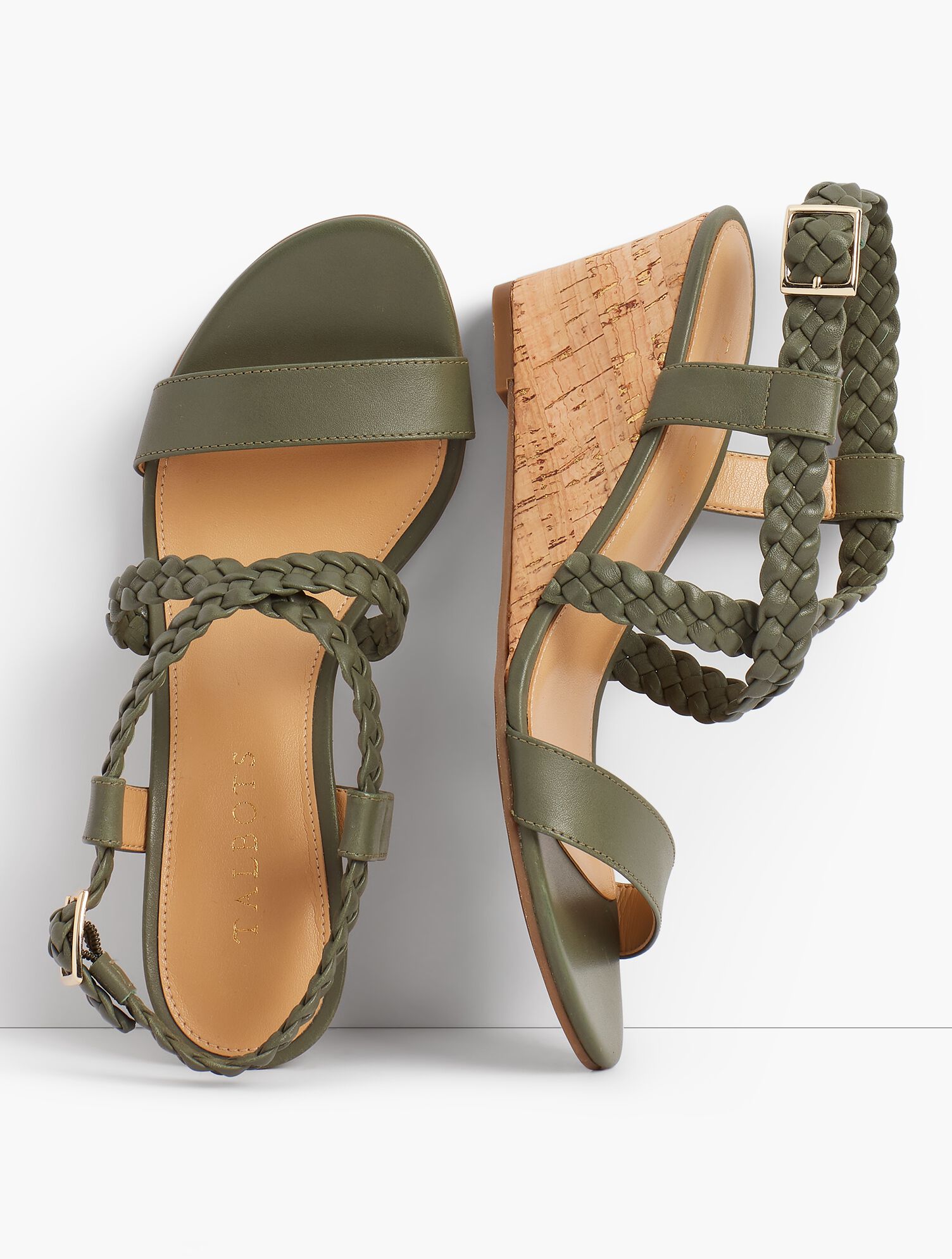 Royce Braided Leather Cork-Wedge Sandals