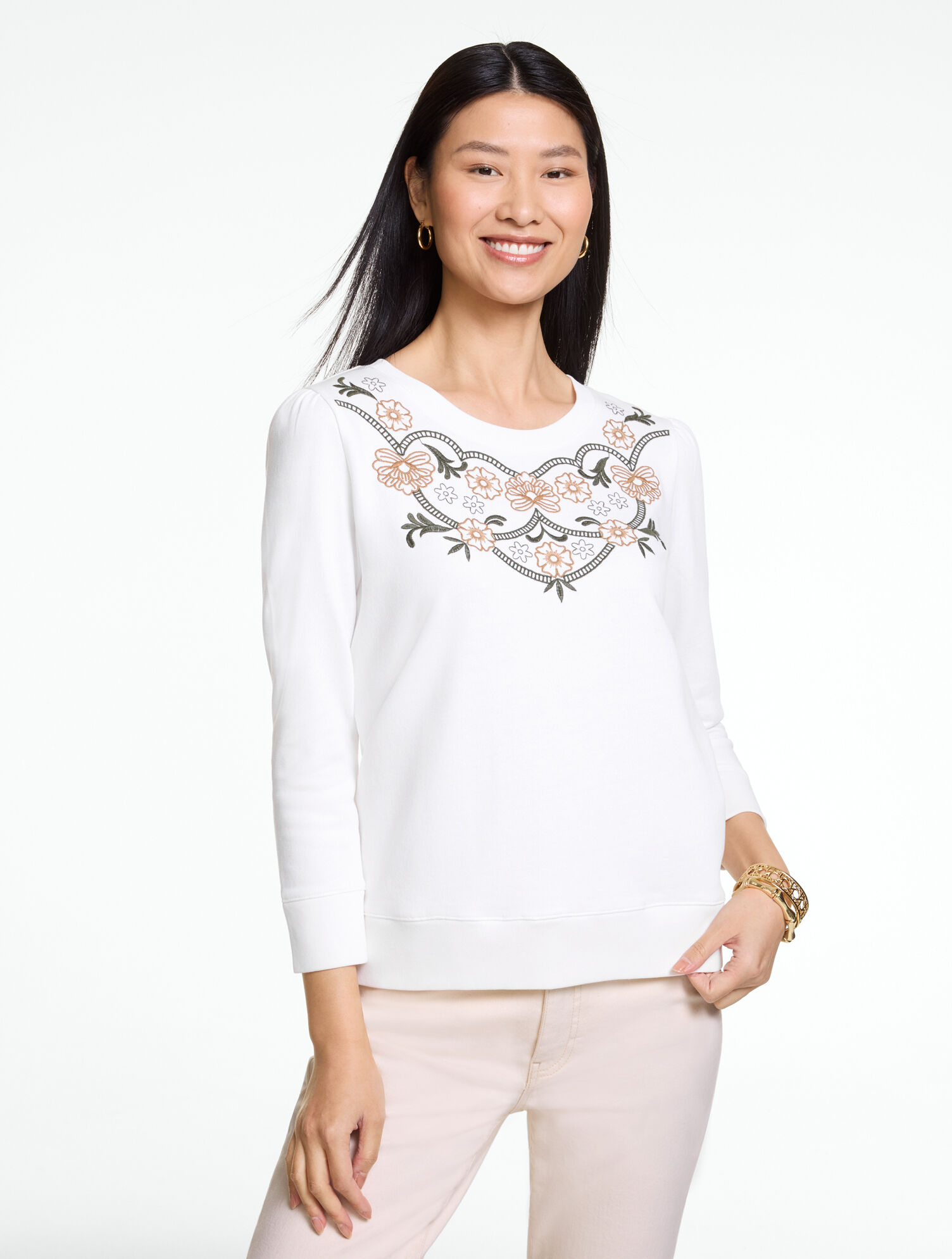 Three-Quarter Sleeve Crewneck Sweatshirt