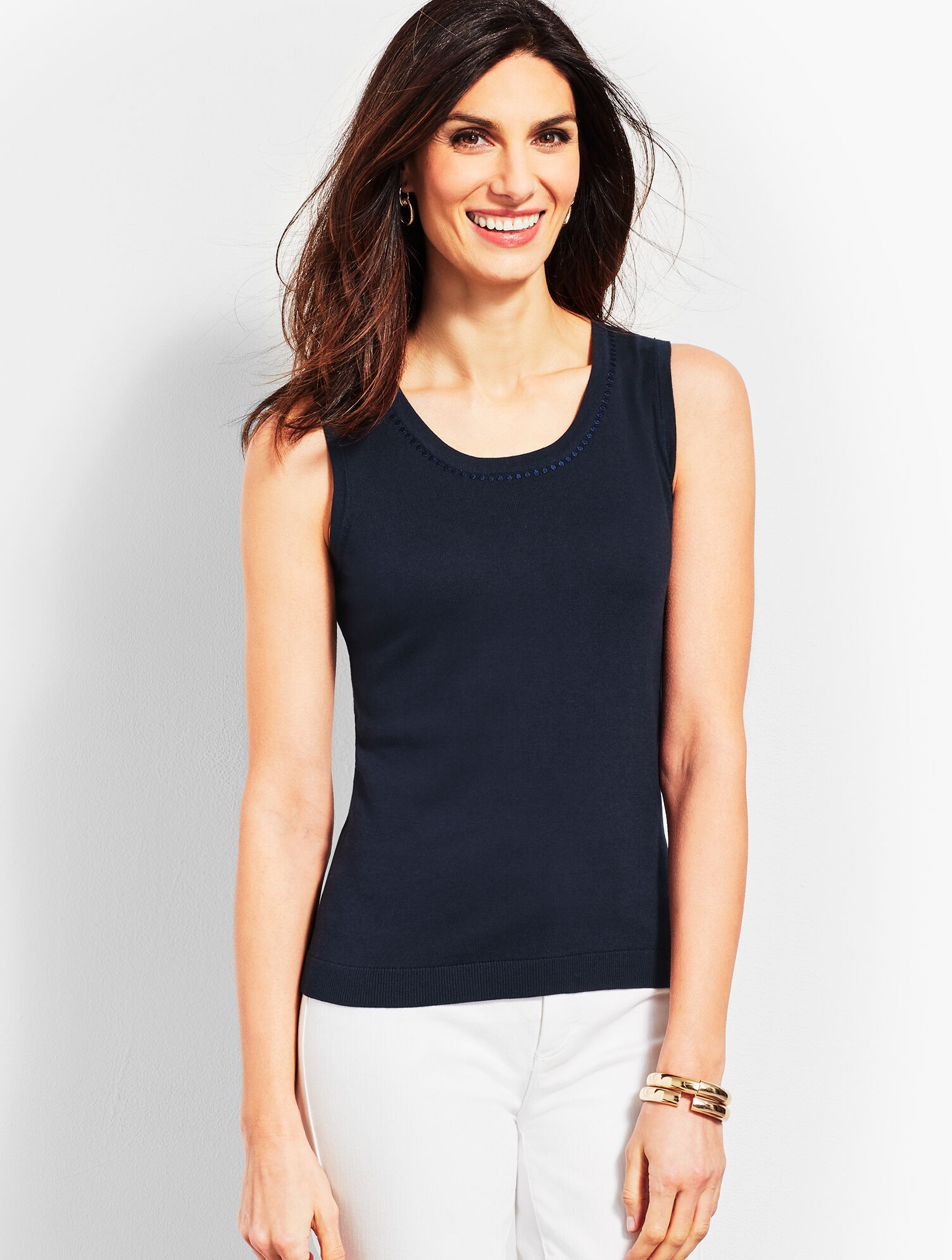 Charming Shell With Embroidered Trim