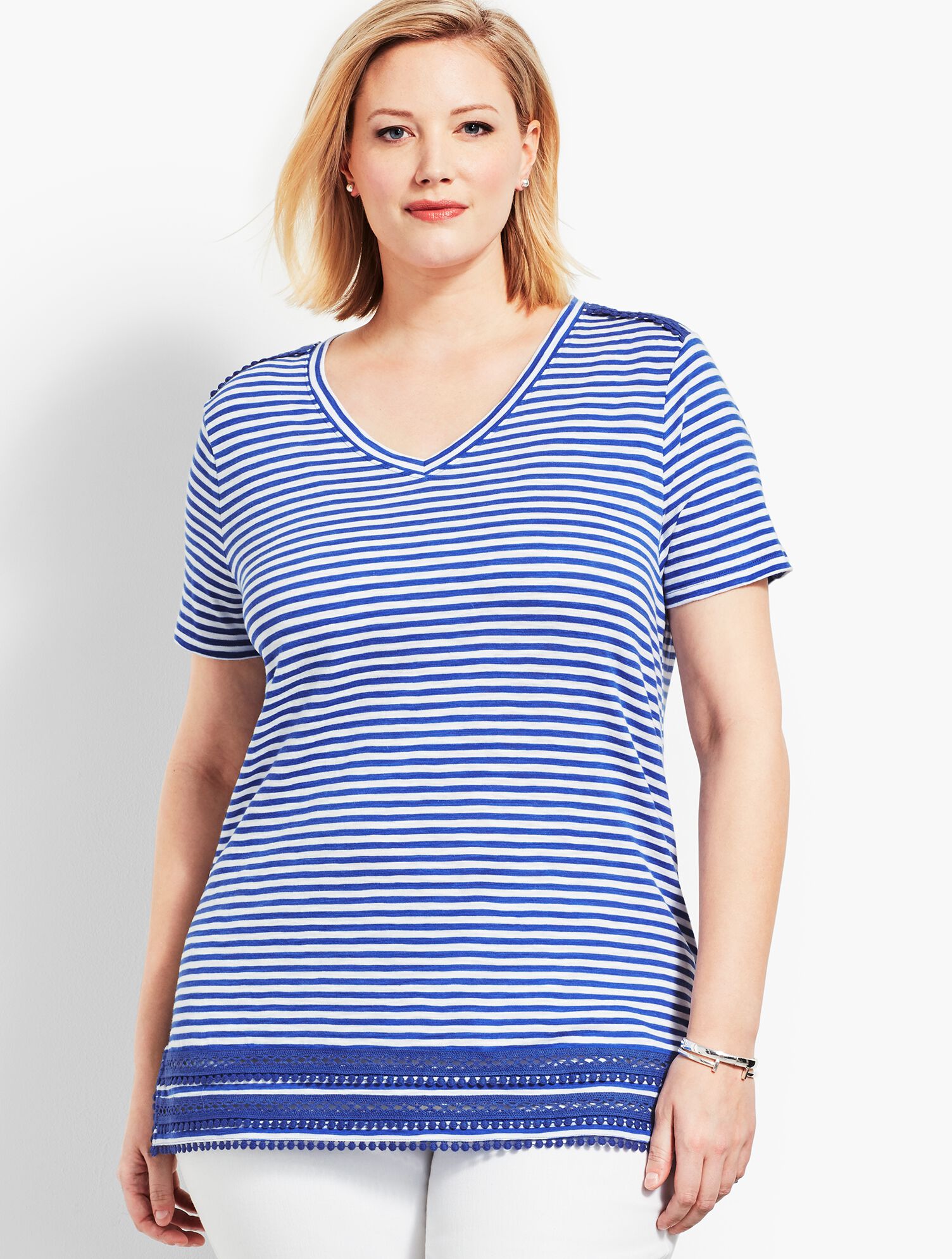 Crochet-Trim Stripe Tee