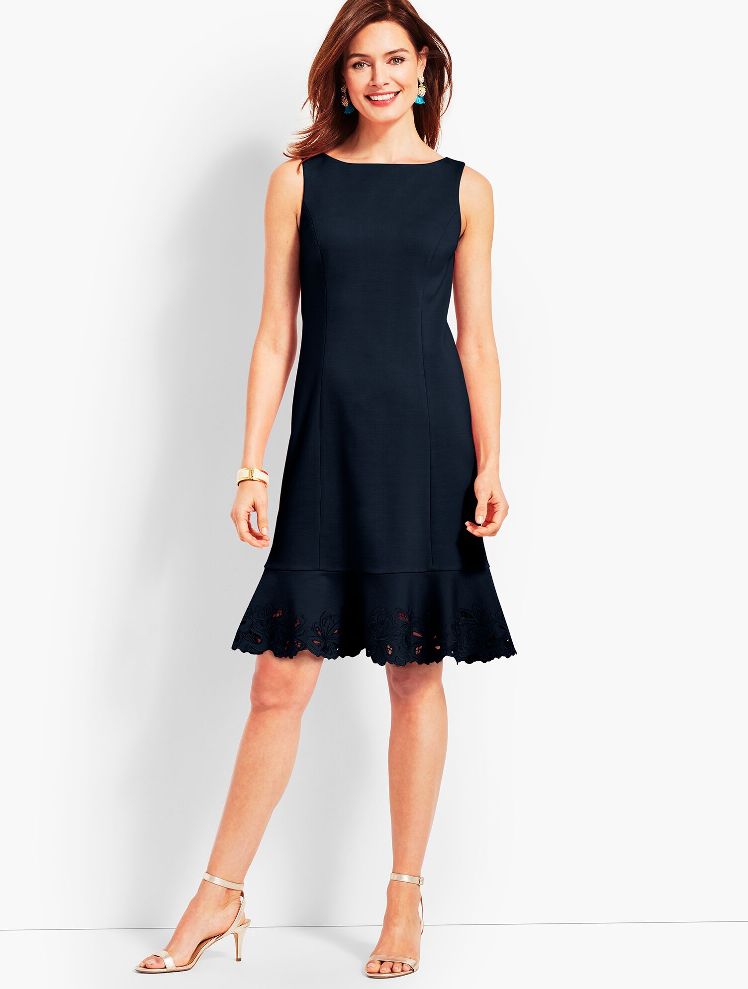 Embroidered Flounce Sheath Dress