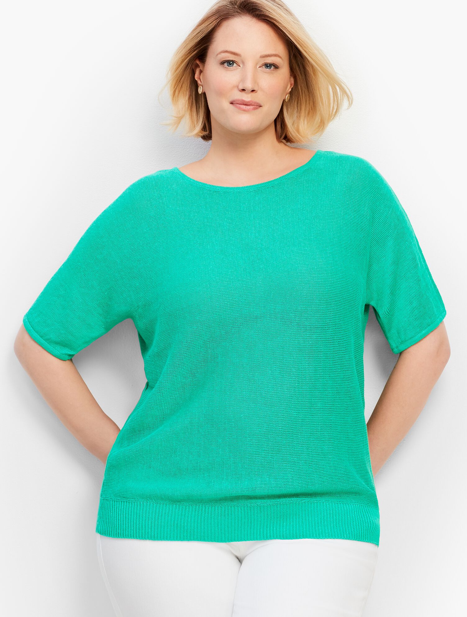 Dolman-Sleeve V-Back Sweater