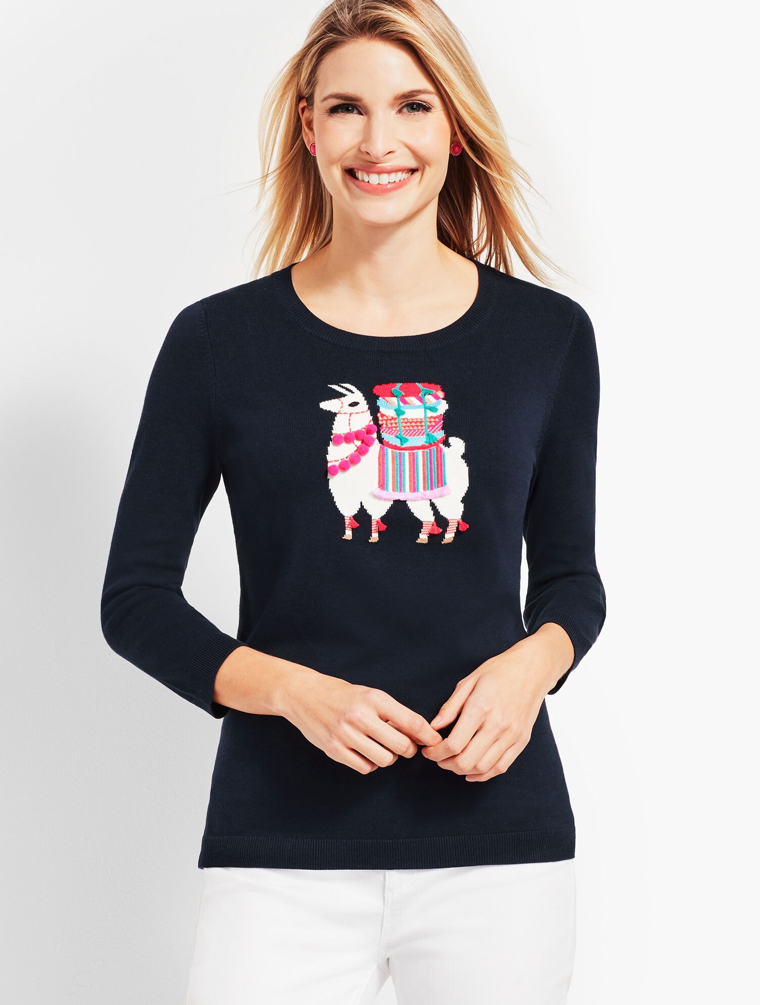 Llama-Embellished Crewneck Sweater