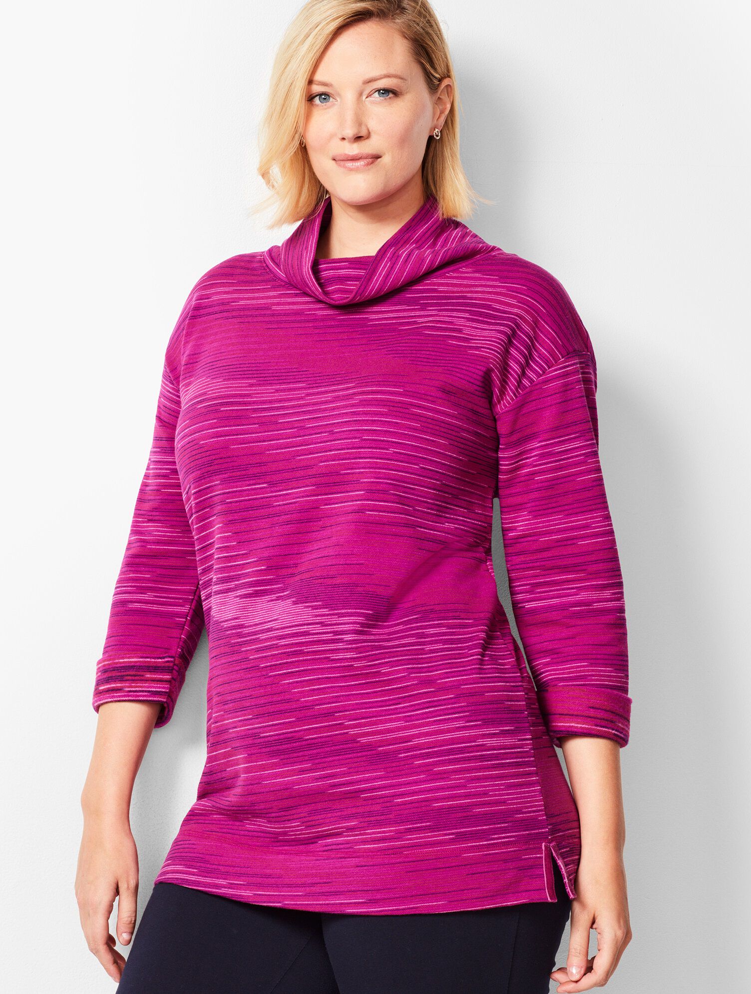Tonal Stripe Cowlneck Top