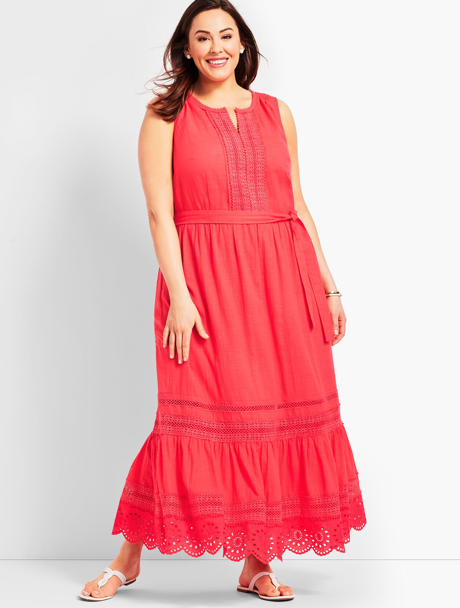 Pintucked Tiered-Hem Gauze Maxi Dress