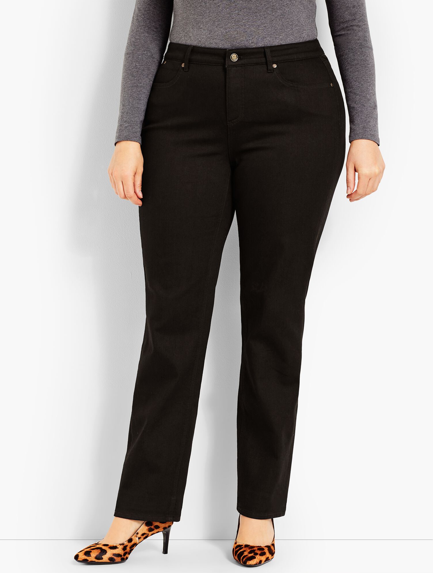 Plus Size High Waist Straight Leg Jeans - Black