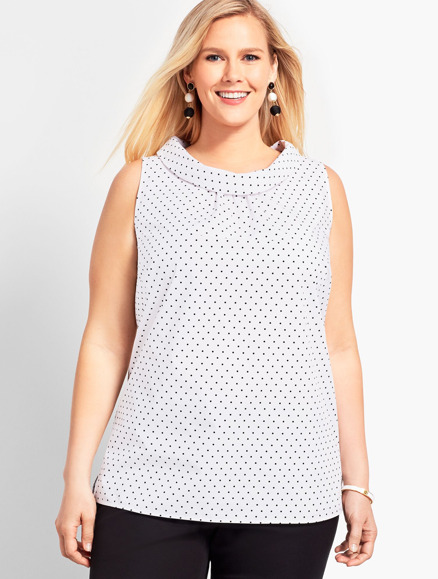 Mock-Neck Bow-Back Dot Shell