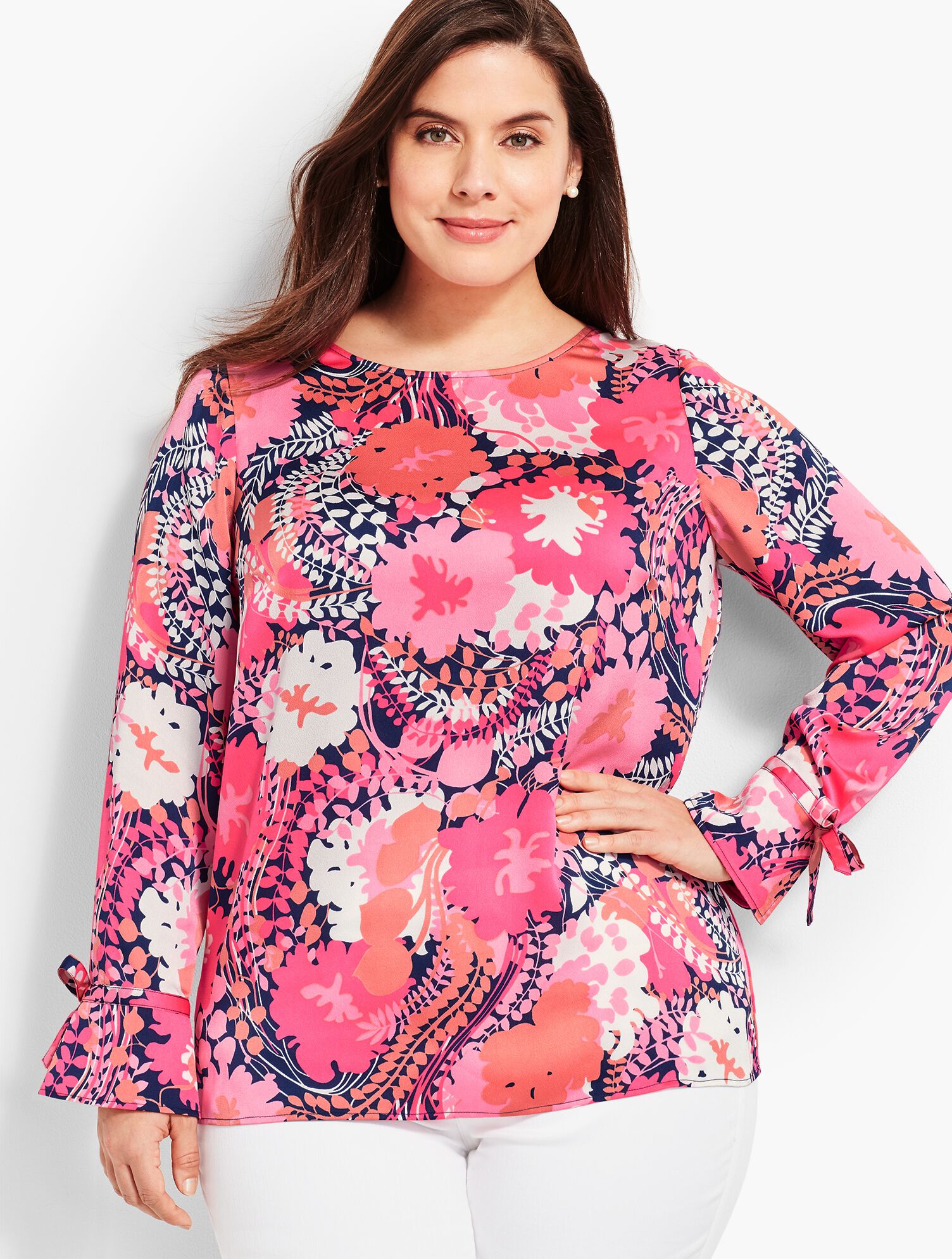 Cascading Flowers Tie-Sleeve Top