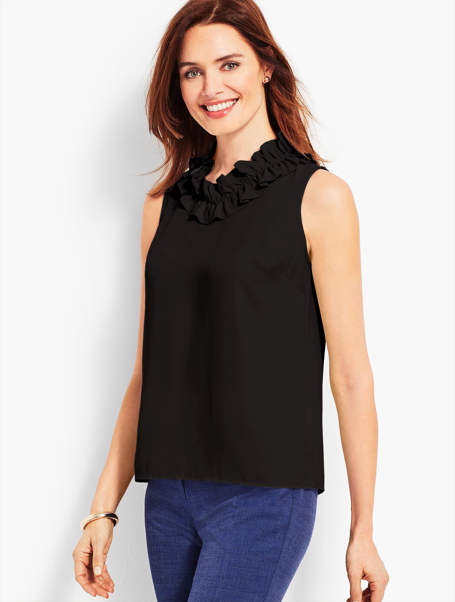 Pleated-Neck Shell - Solid