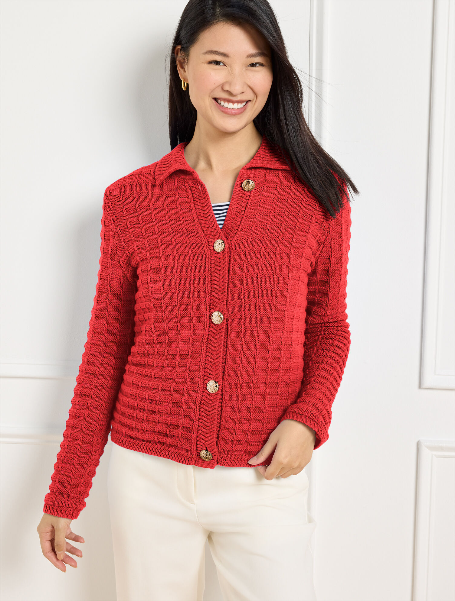 Textured Polo Cardigan