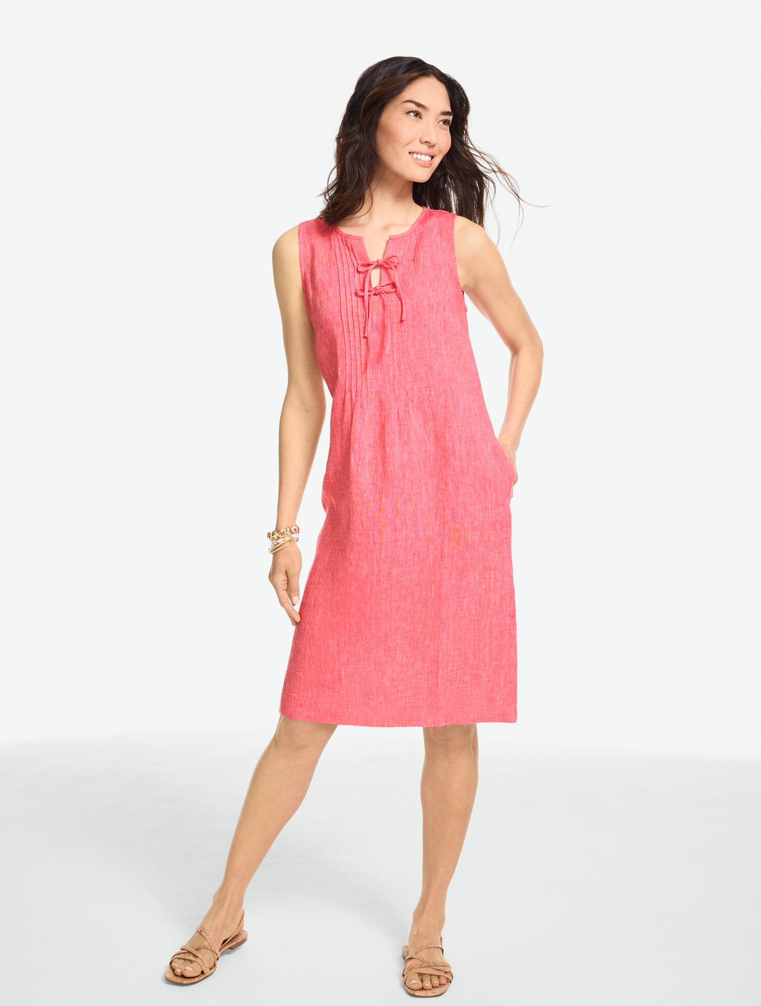 Linen Pintuck Shift Dress
