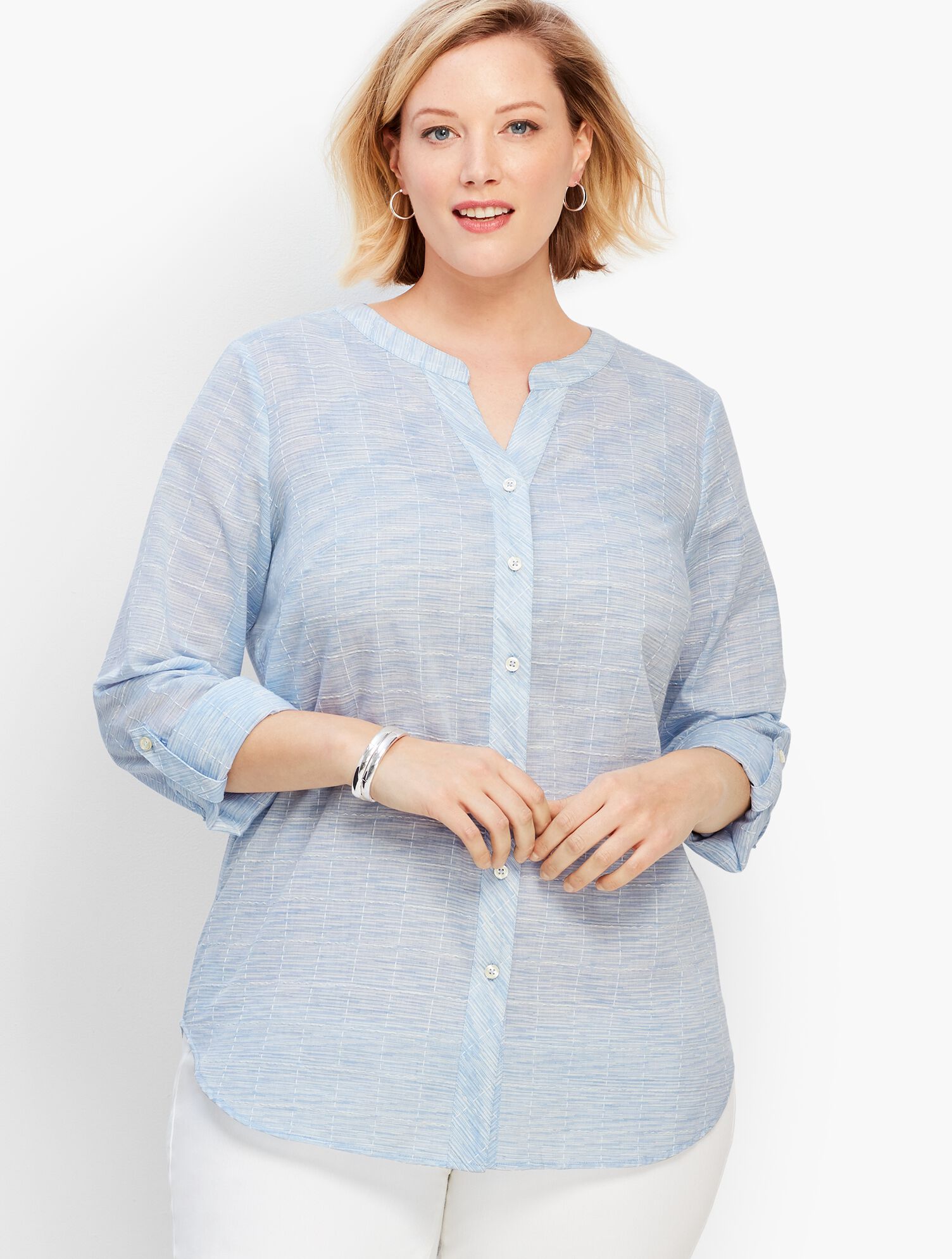 Space-Dye Pickstitch Button-Front Shirt