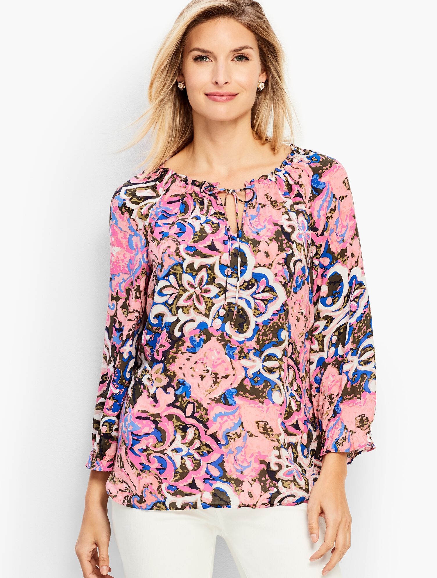 Coral Reef Paisley Tie-Neck Top