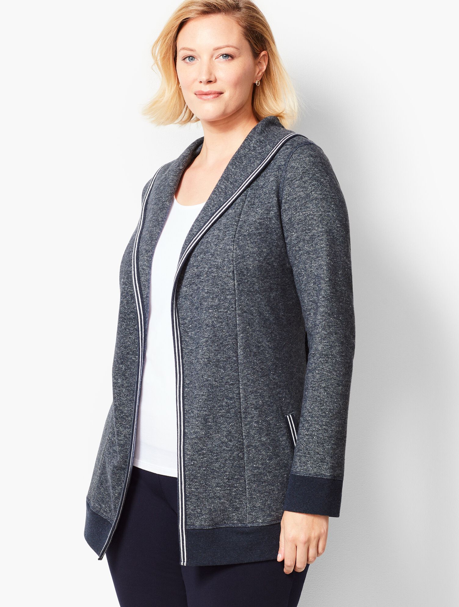Open-Front Heathered Fleece Cardigan
