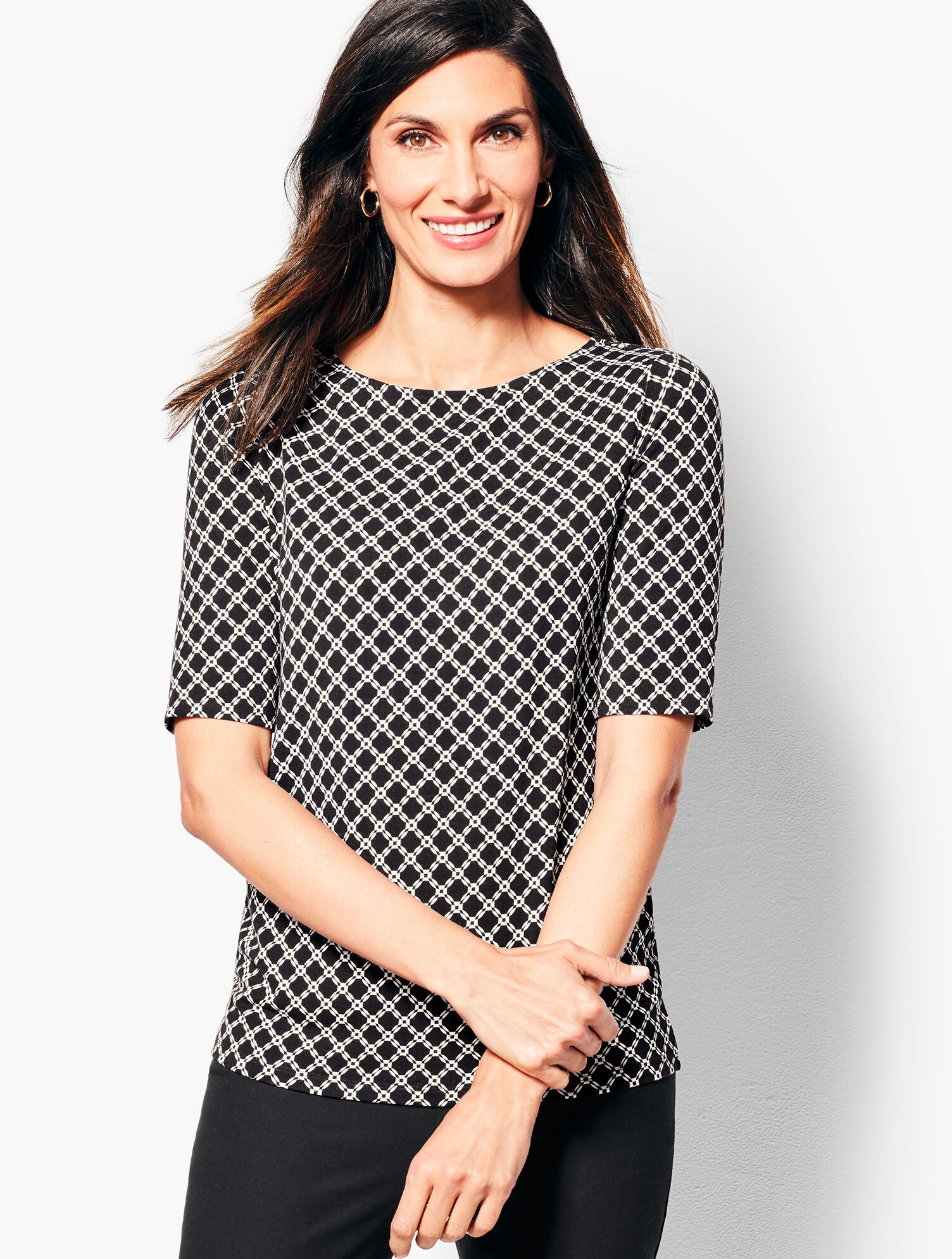 Refined Elbow-Sleeve Top - Geo-Print