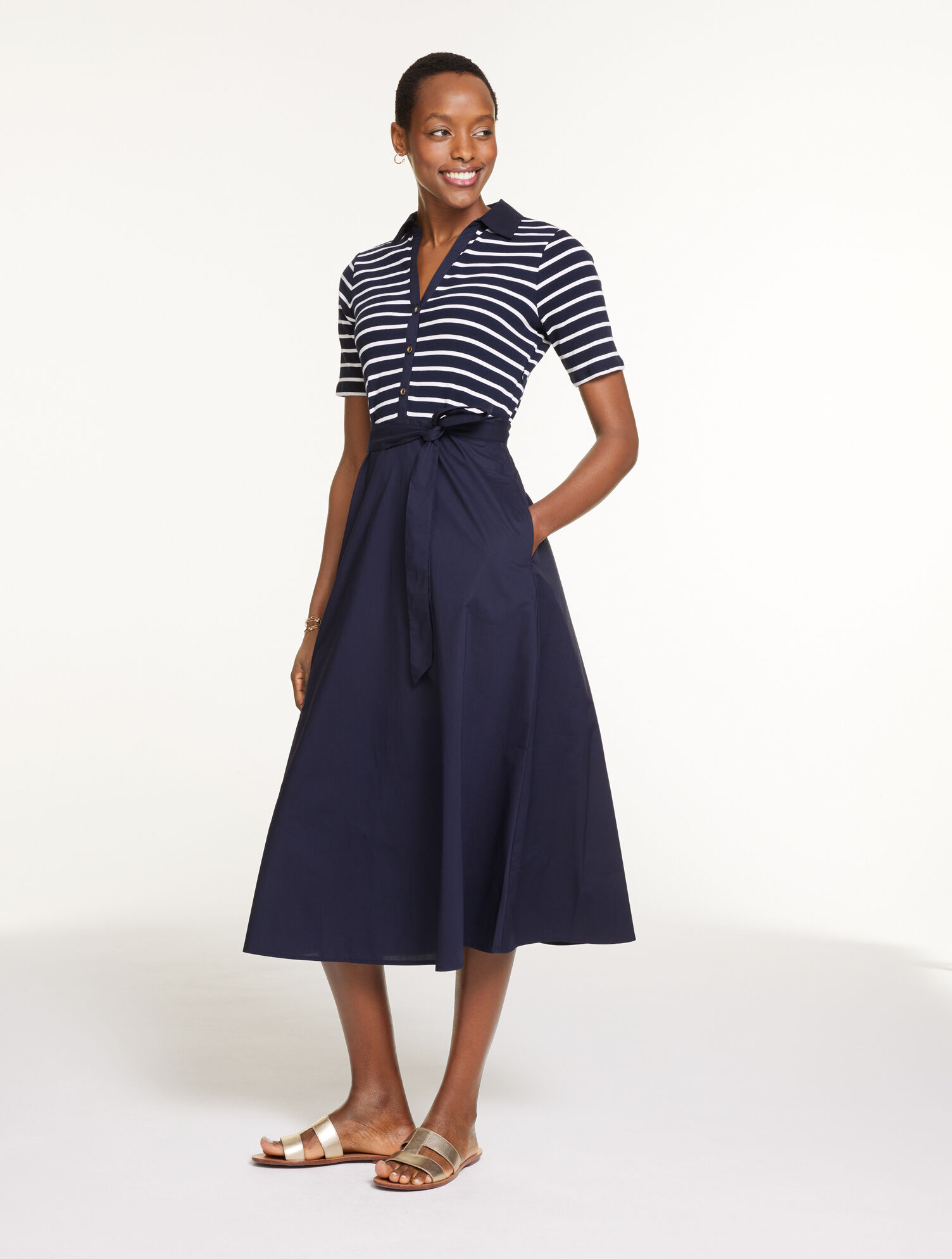 Ribbed Stripe Poplin Fit &amp; Flare Dress