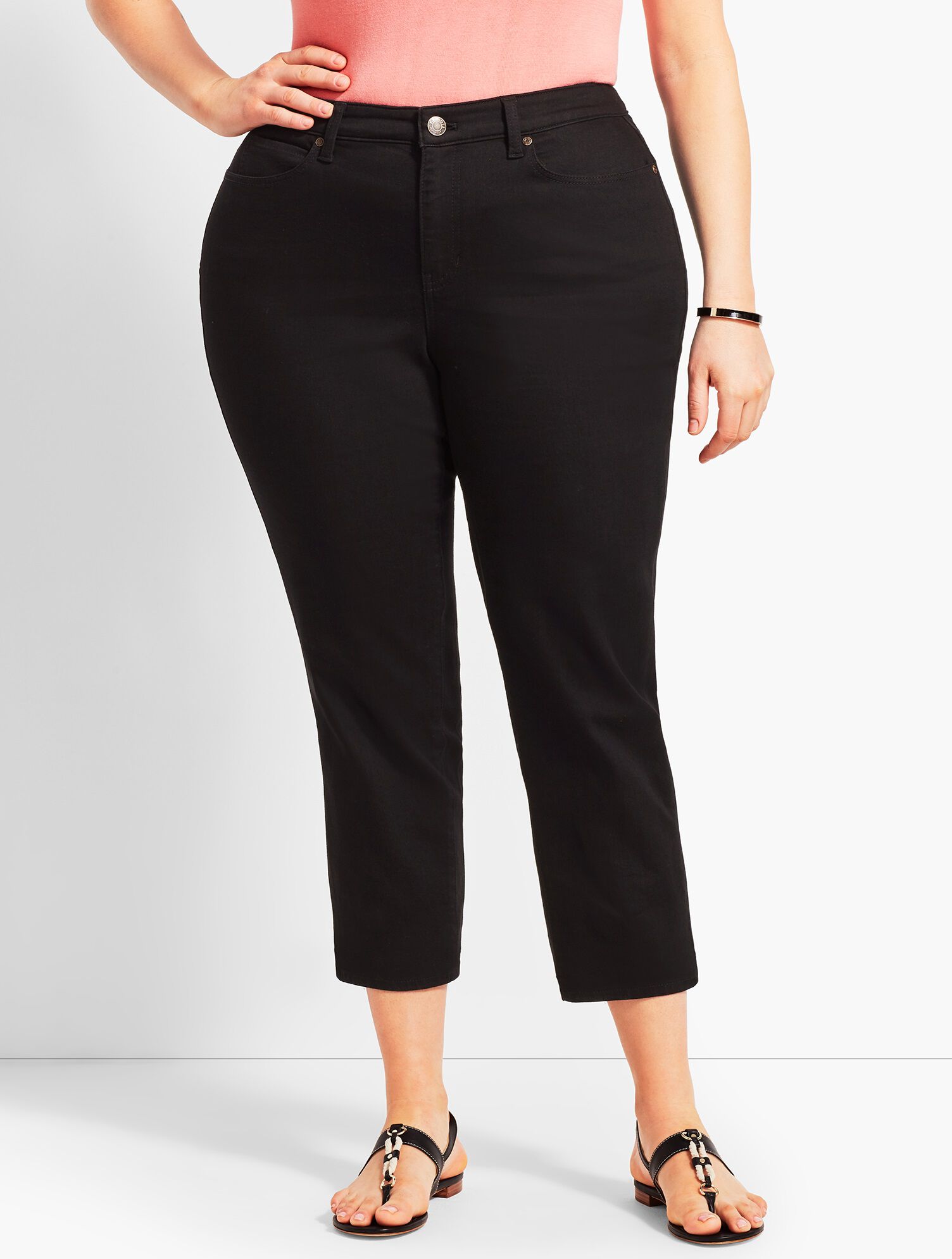 Woman Exclusive Black Denim Straight Leg Crop - Curvy Fit