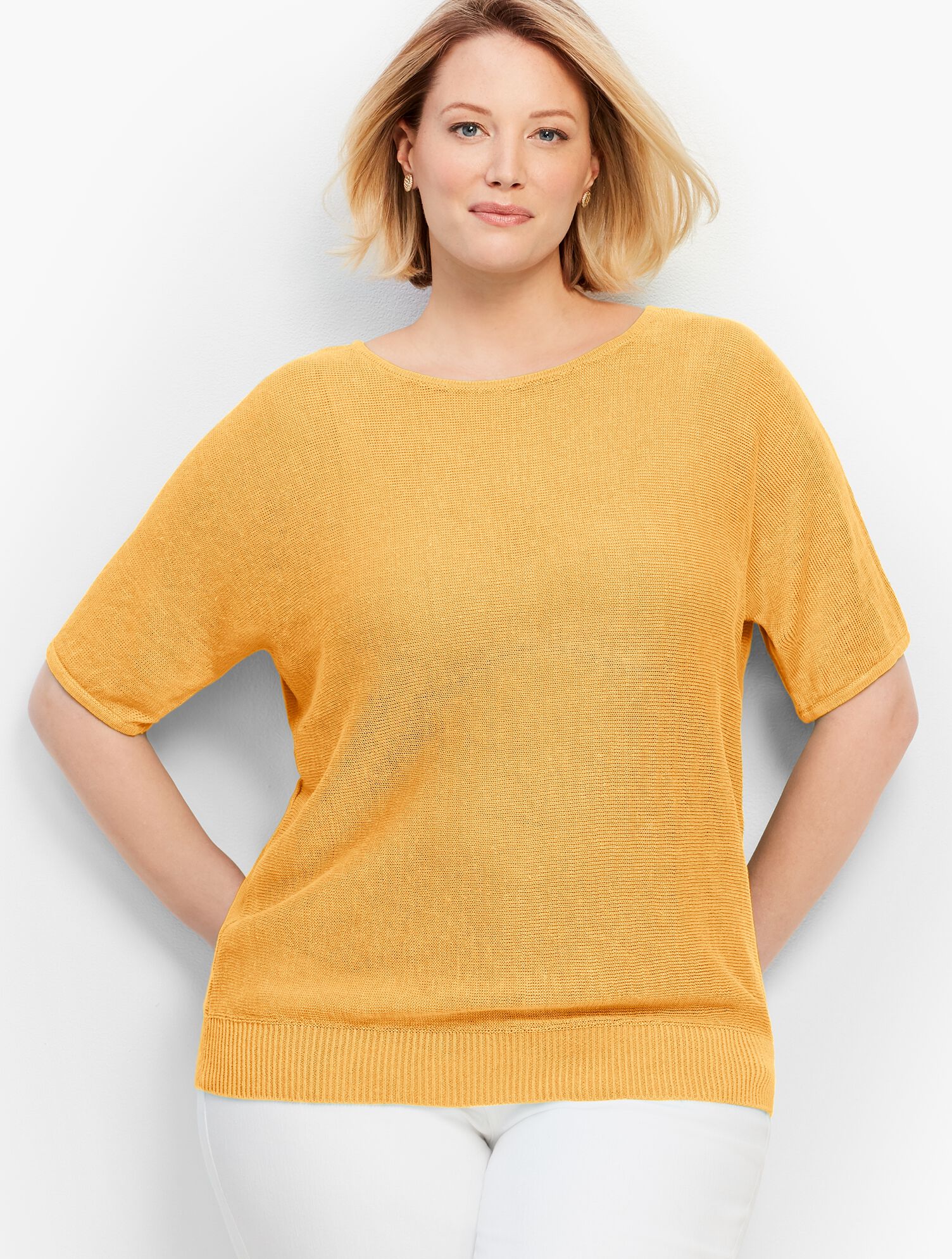 Dolman-Sleeve V-Back Sweater