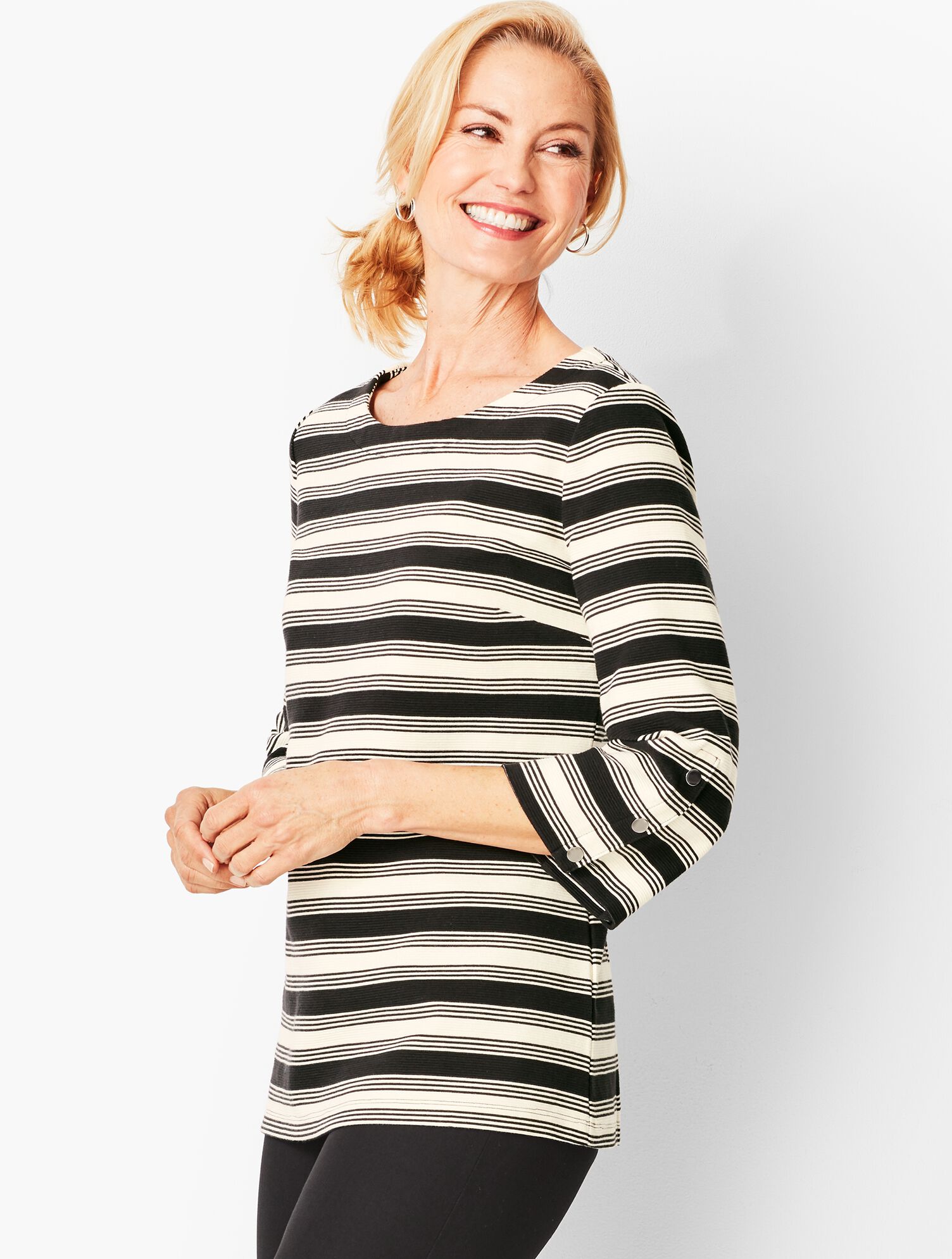 Bateau-Neck Knit Top - Stripe