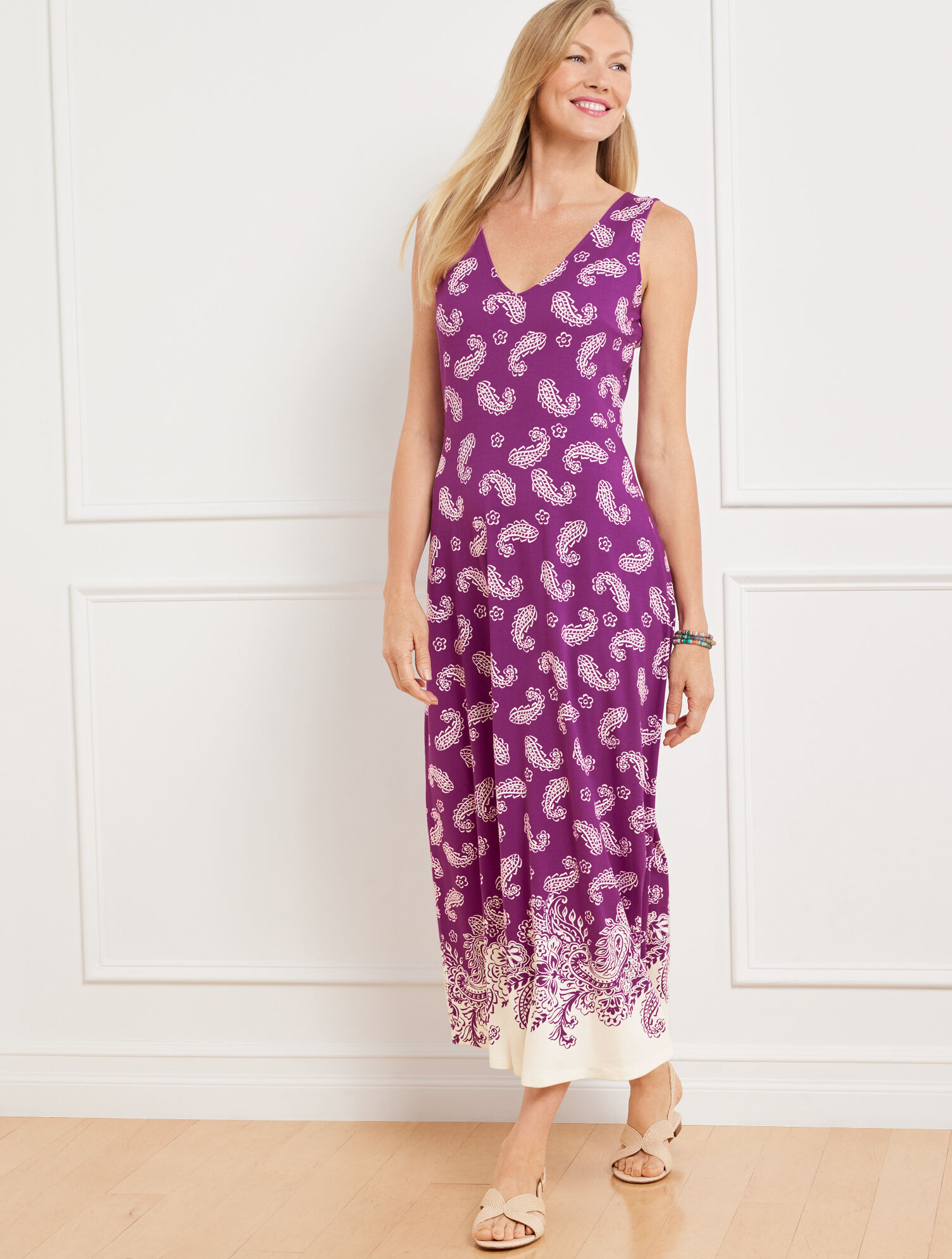 V-Neck Jersey Midi Dress - Oblique Paisley