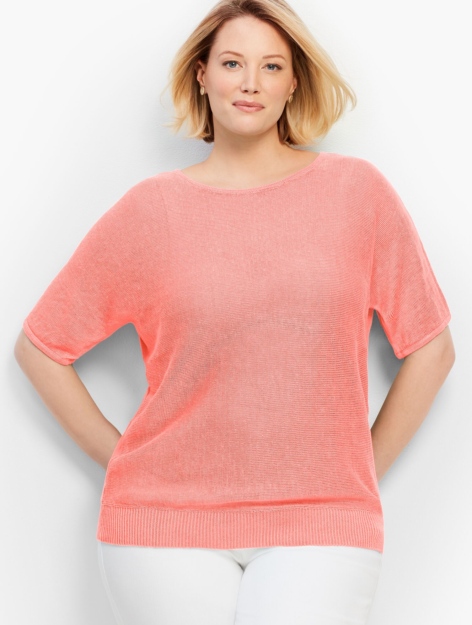 Dolman-Sleeve V-Back Sweater