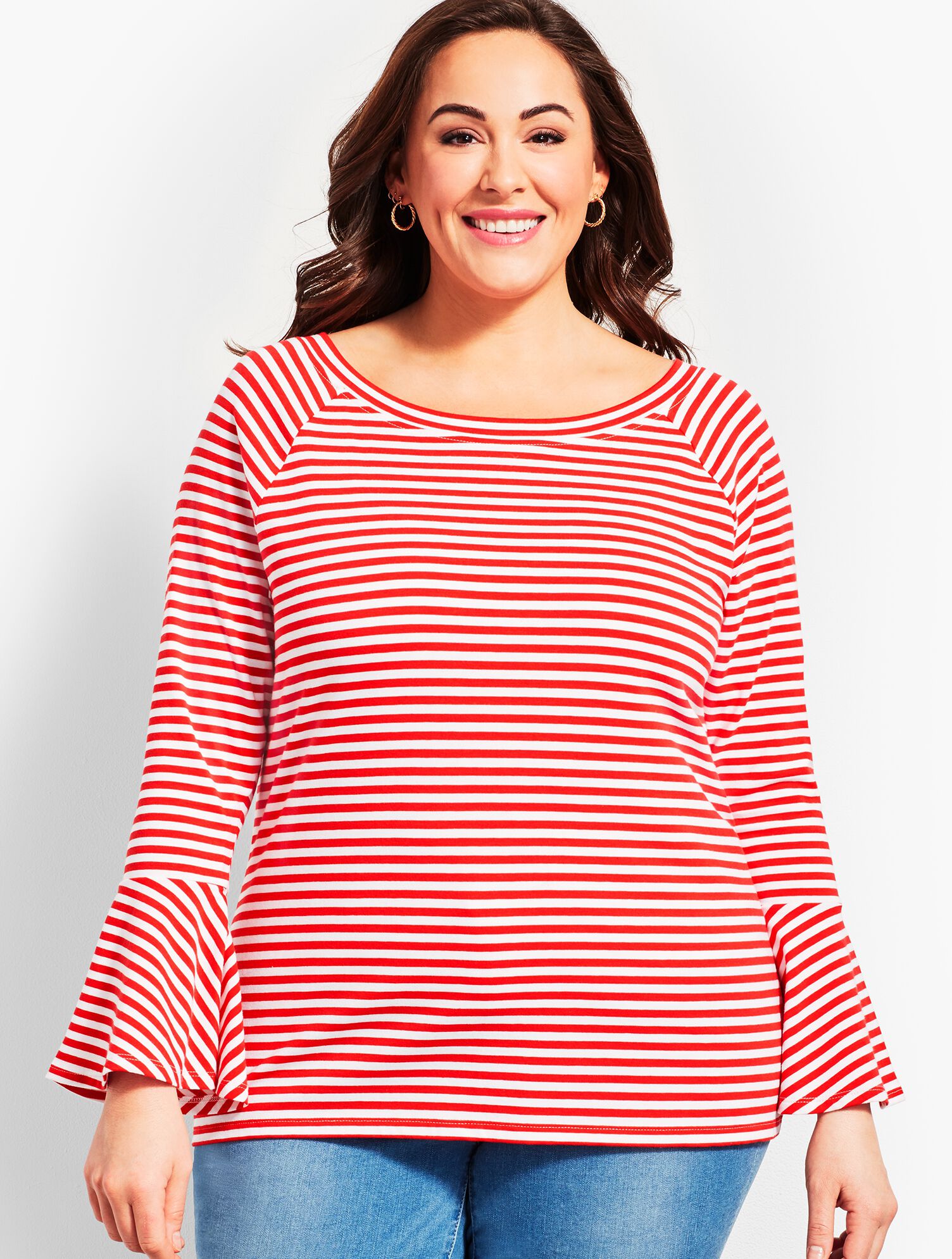 On-The-Shoulder Flared Sleeve Top - Stripe