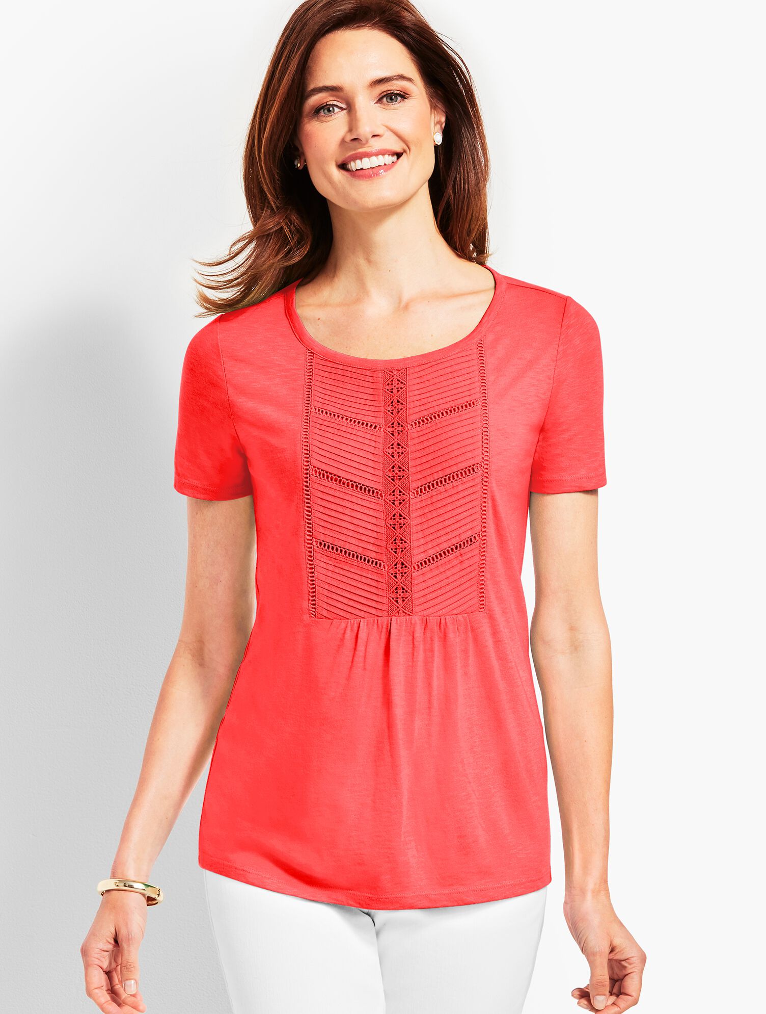 Woven Front Short-Sleeve Top