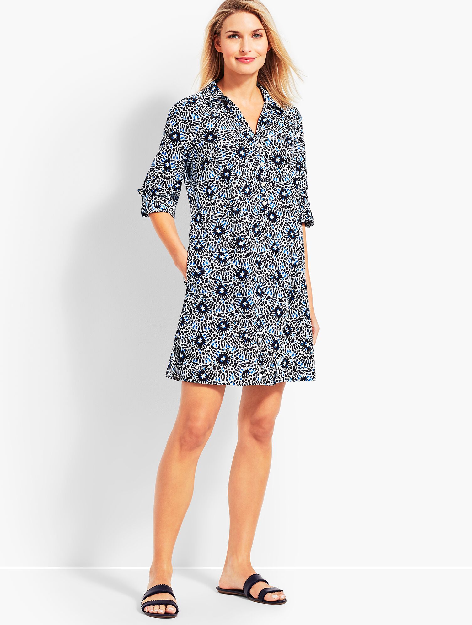 Watercolor Scallops Crinkle-Cotton Beach Shirt
