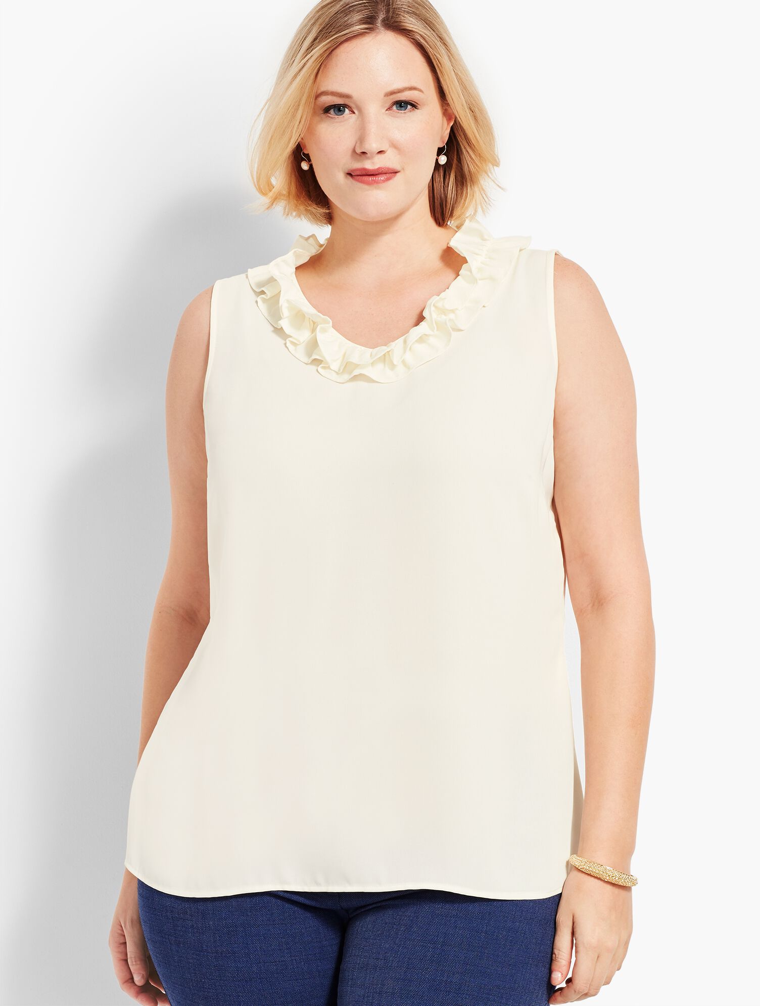 Pleated-Neck Shell - Solid