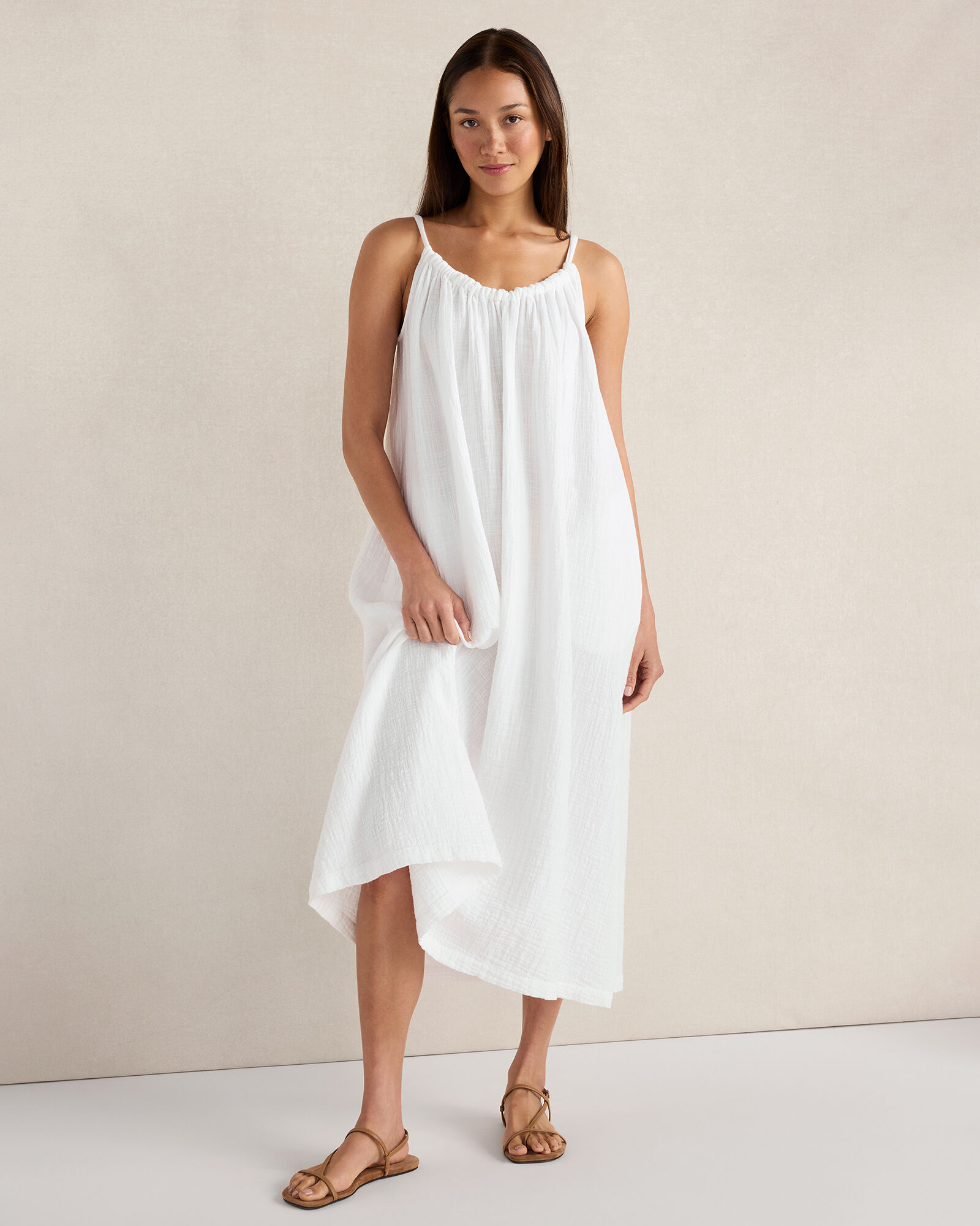 Textured Cotton Gauze Flowy Midi Dress