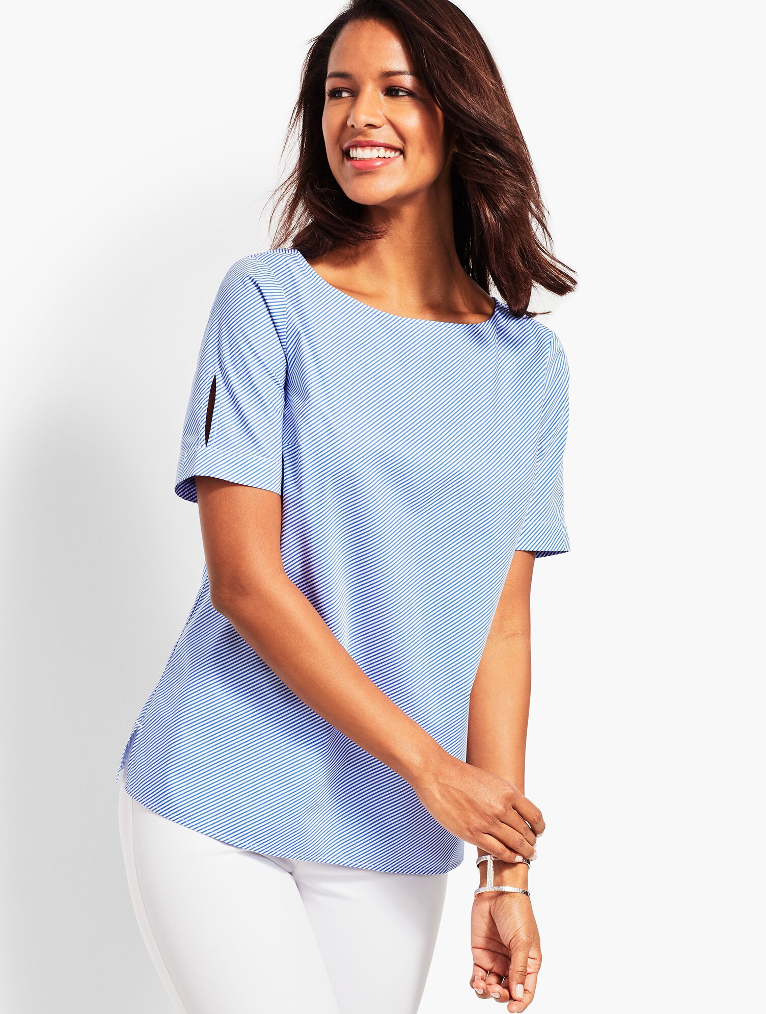 Diagnoal Stripe Bateau-Neck Top