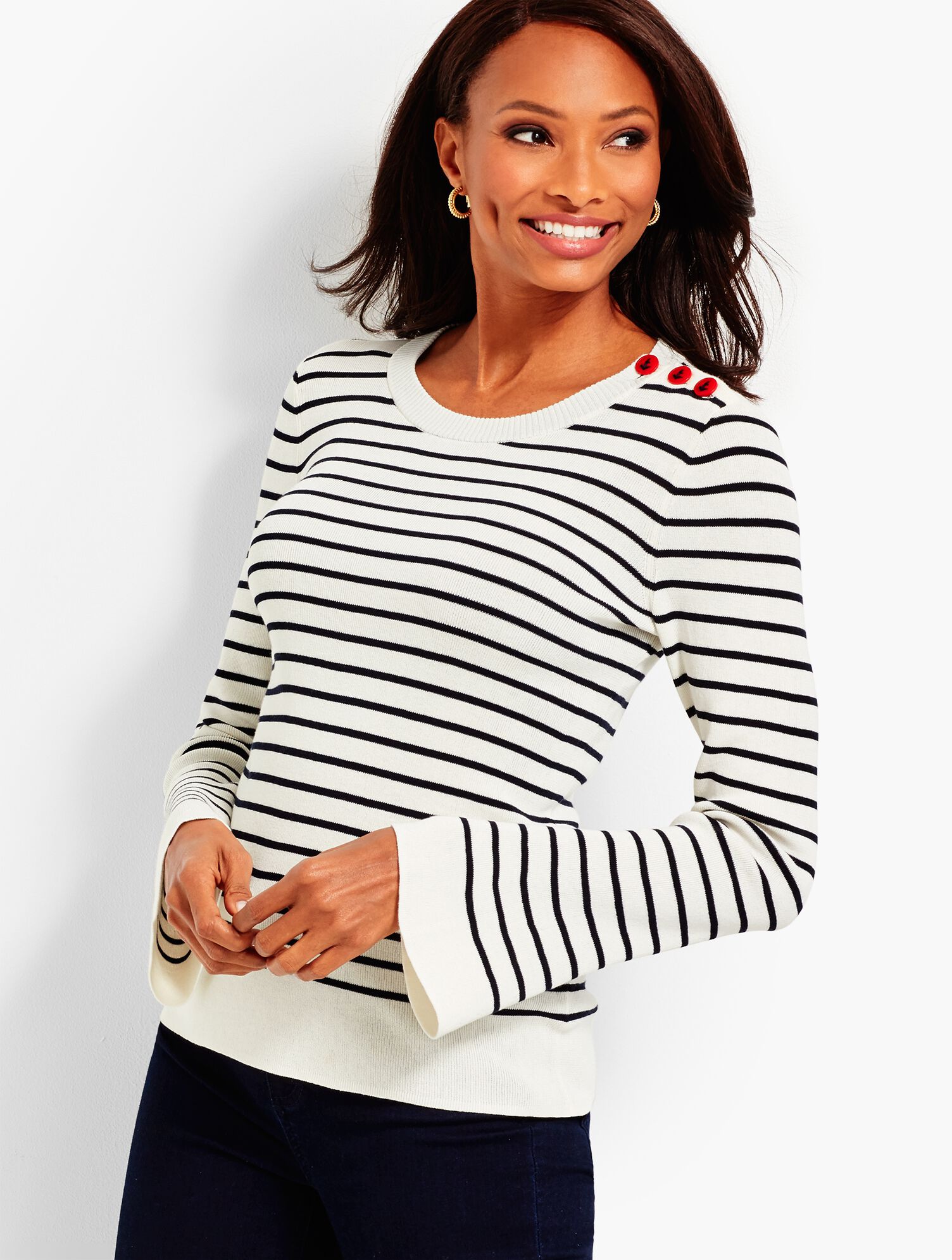 Button-Shoulder Sweater-Stripe
