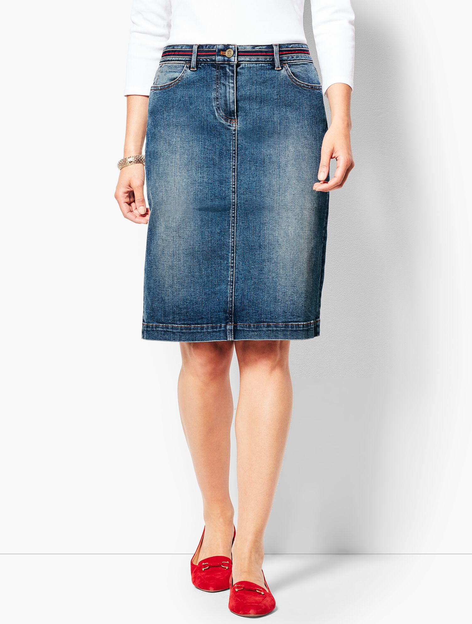 Denim Stripe-Detail Skirt