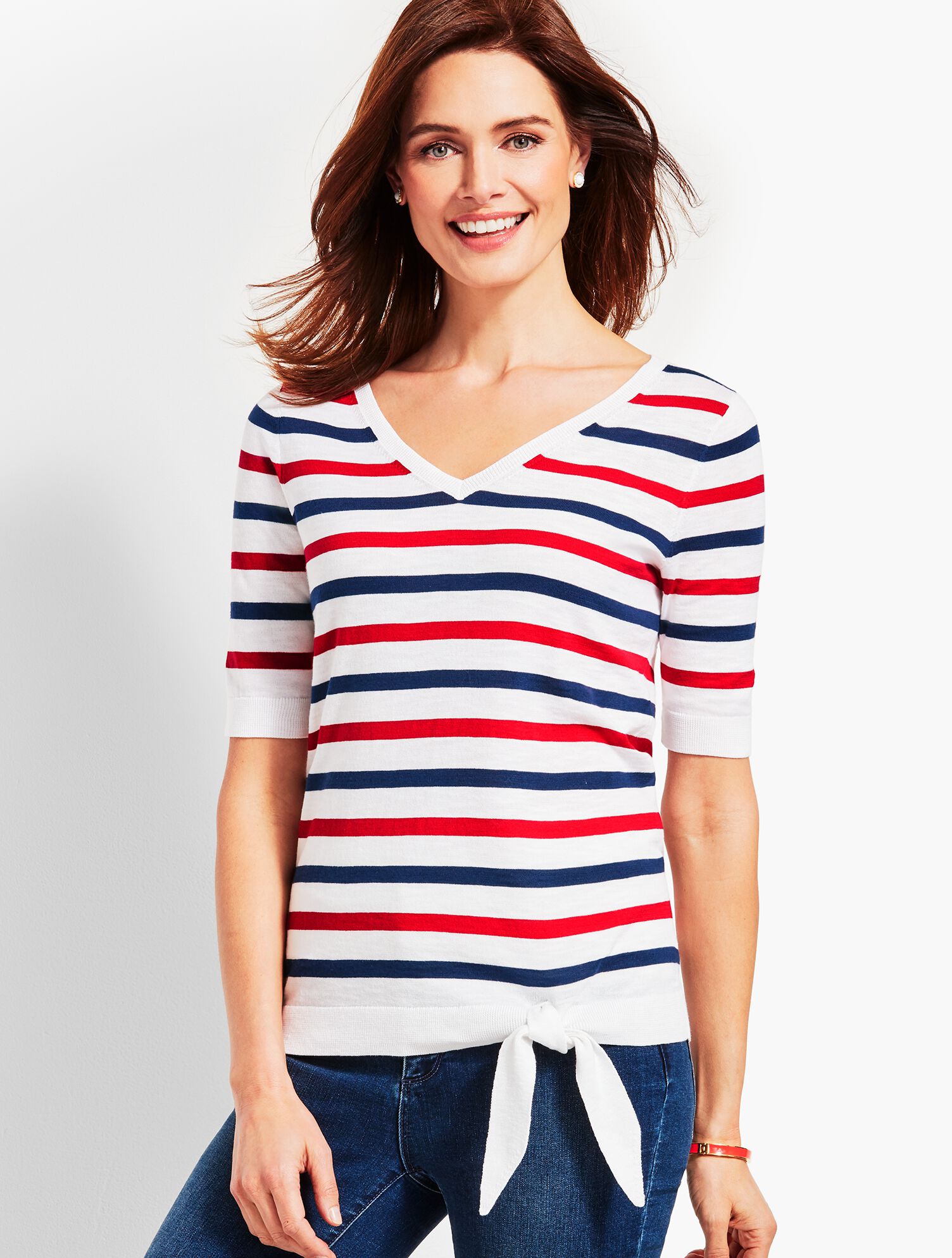 Stripe Relaxed Tie-Front Sweater