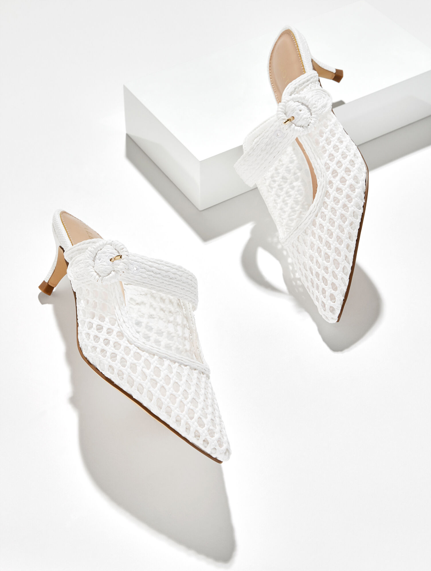 Sylvie Woven Raffia Kitten Heel Mules
