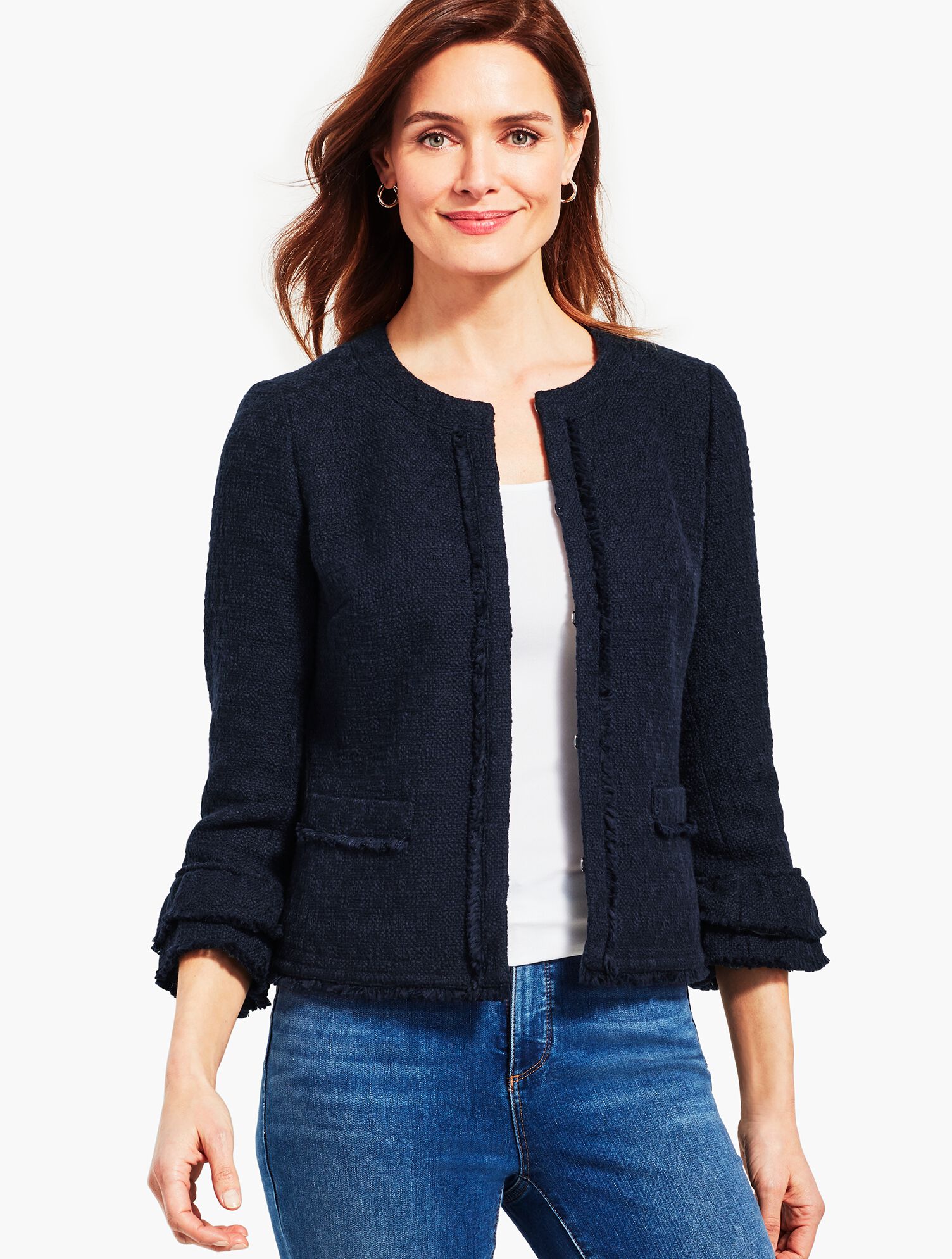 Tweed Ruffle-Sleeve Jacket