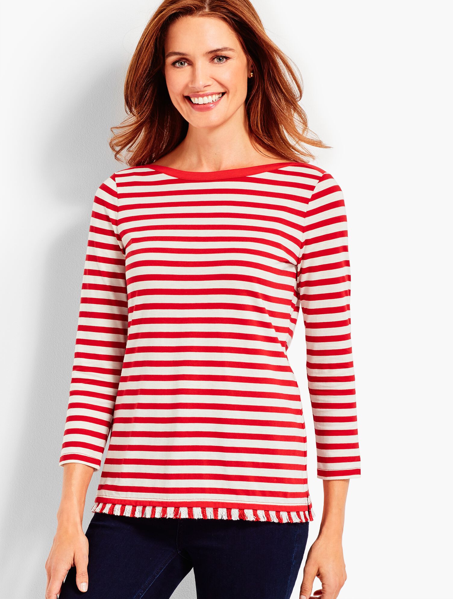 Fringed Pima Cotton Tee - Stripe