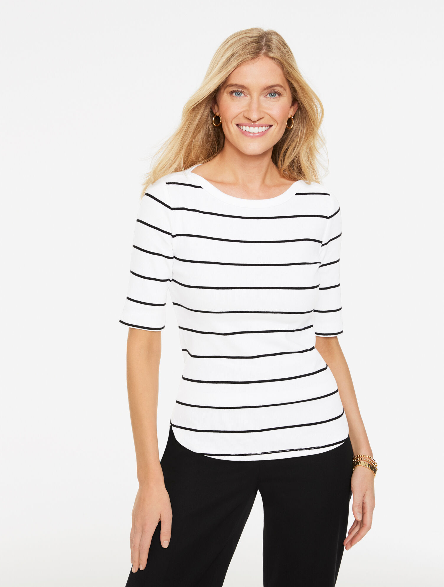 Ribbed Bateau Neck Tee - Lagoon Stripe