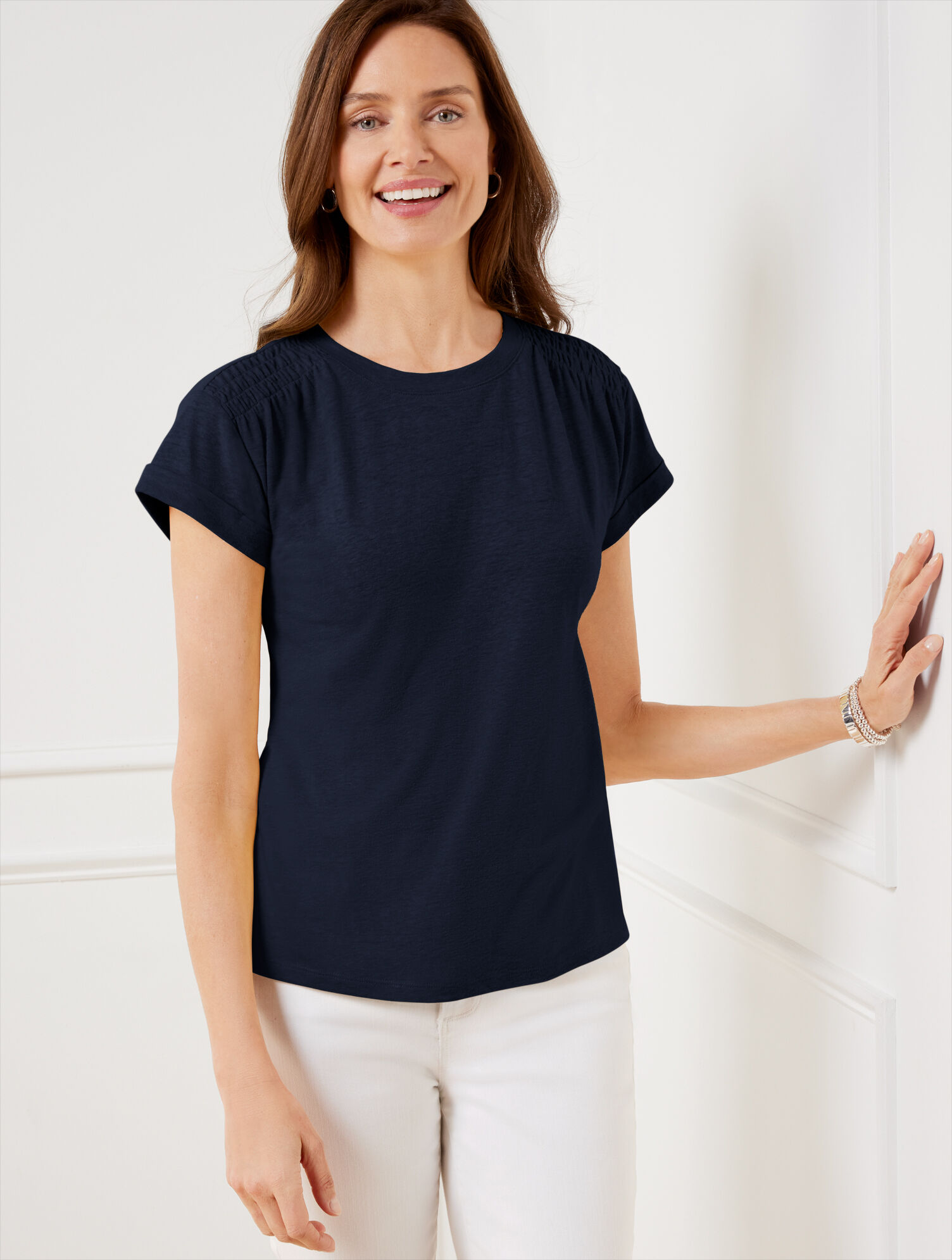 Smocked Shoulder Crewneck Tee