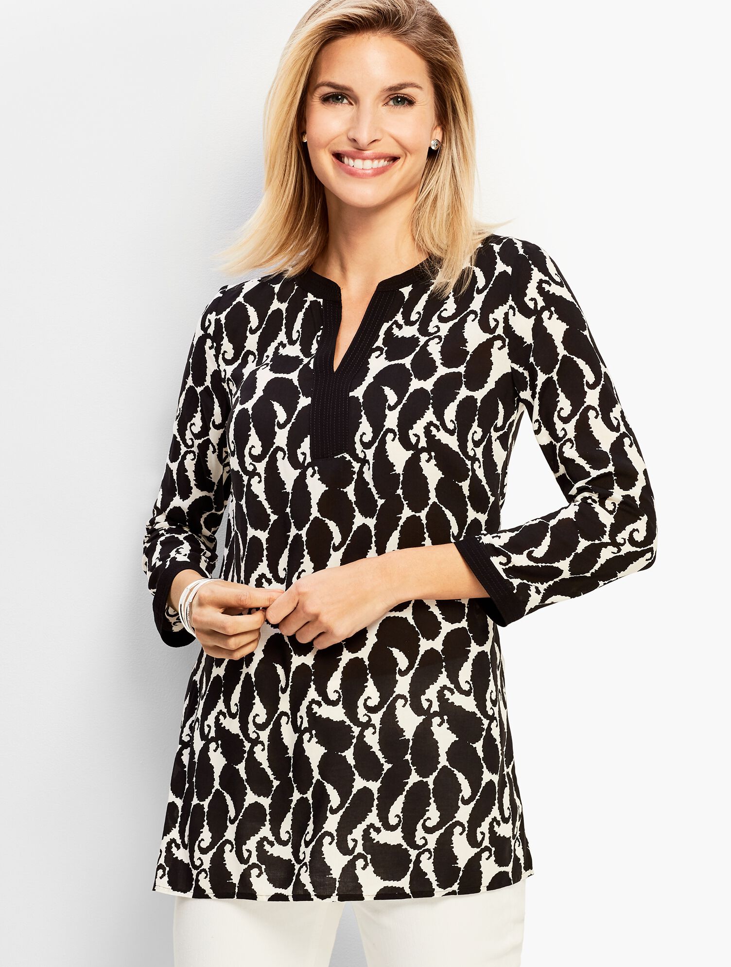 Shadow Paisley Tie-Sleeve Tunic Top