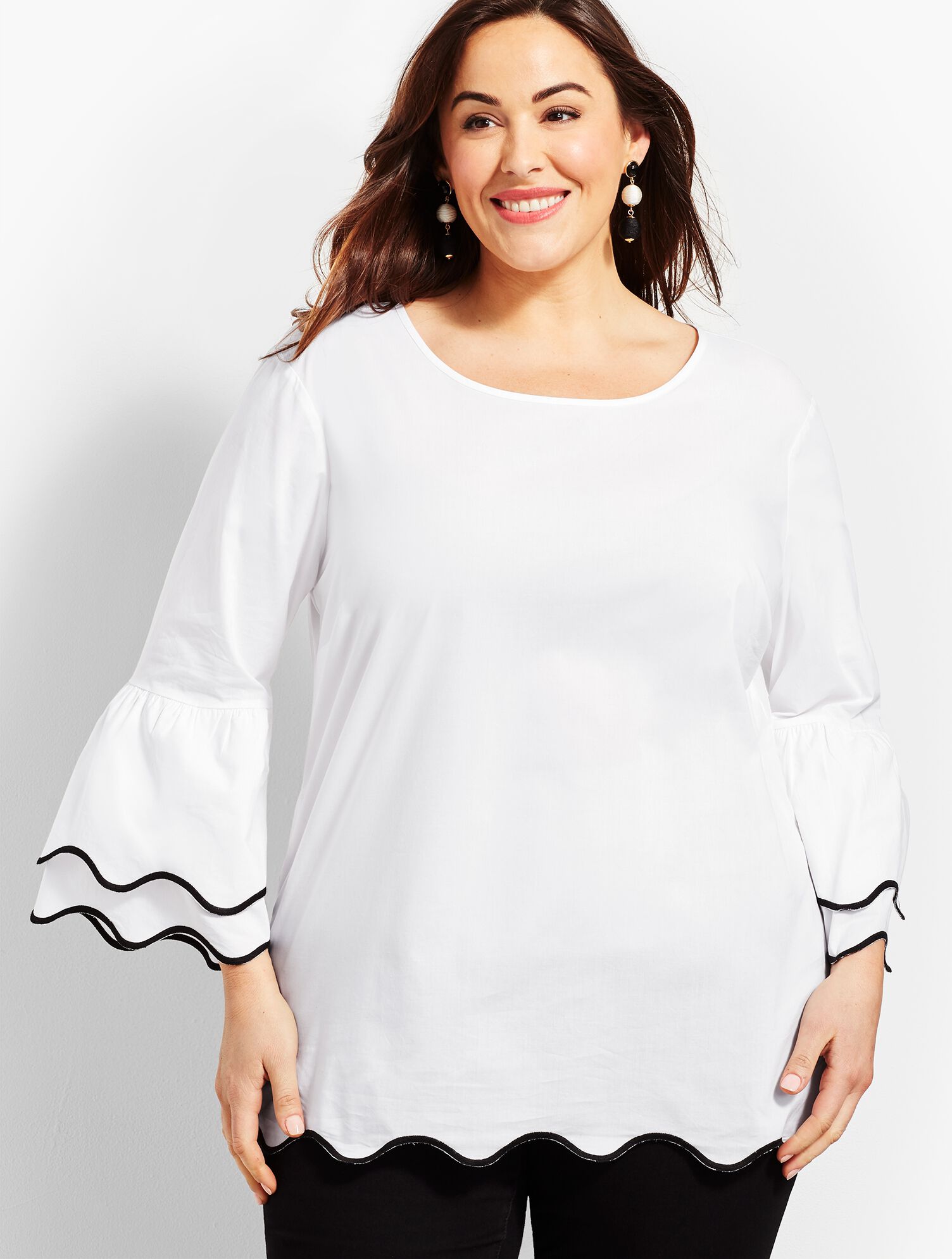 Embroidered Scallop-Edge Top - Solid